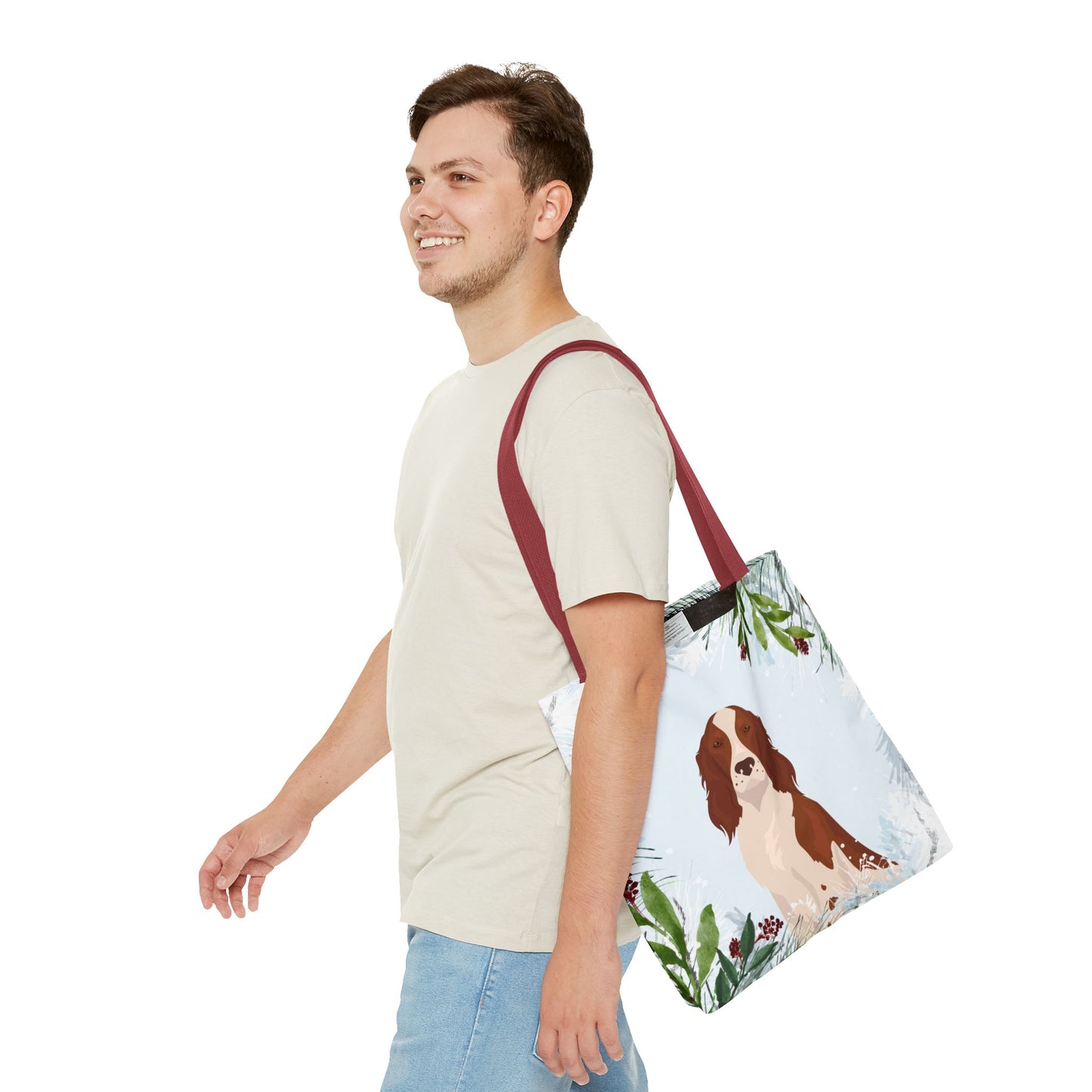 Irish Red and White Setter Dog Christmas Holiday Tote Bag 16x16