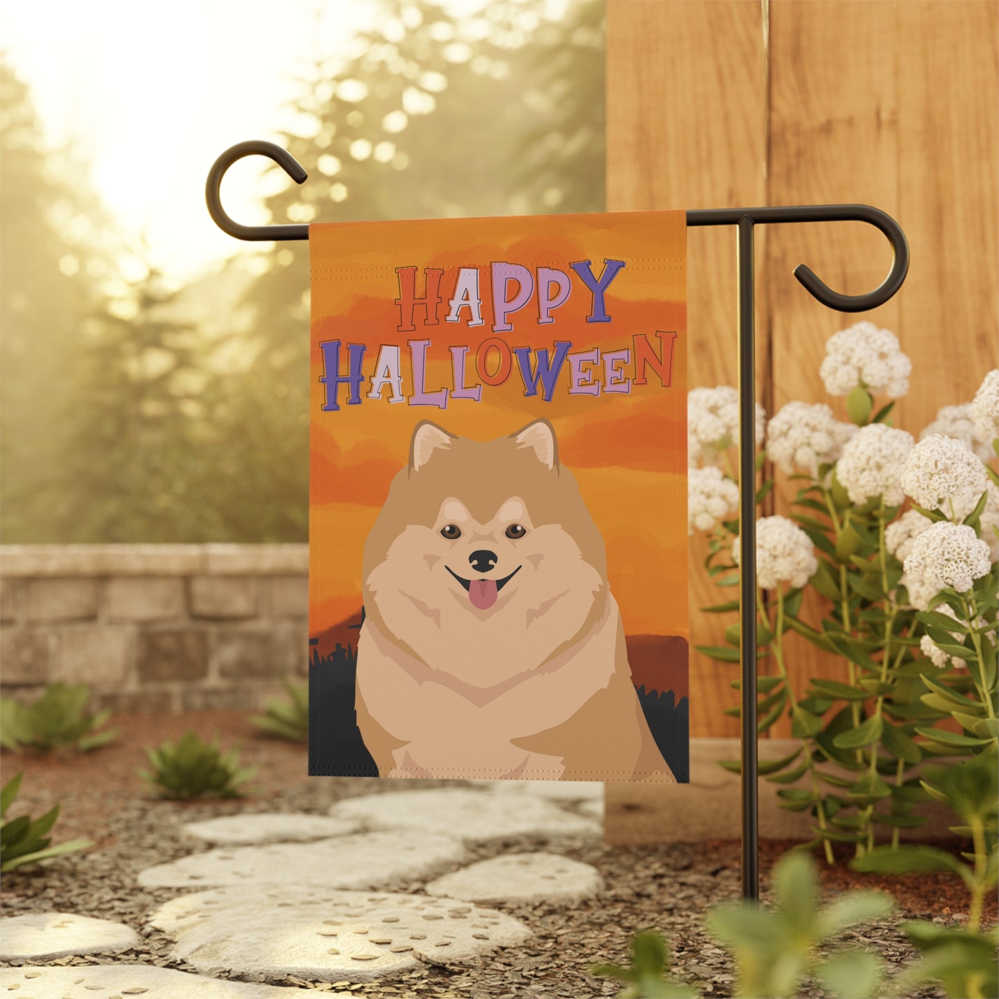 Pomeranian Dog Halloween Garden Flag