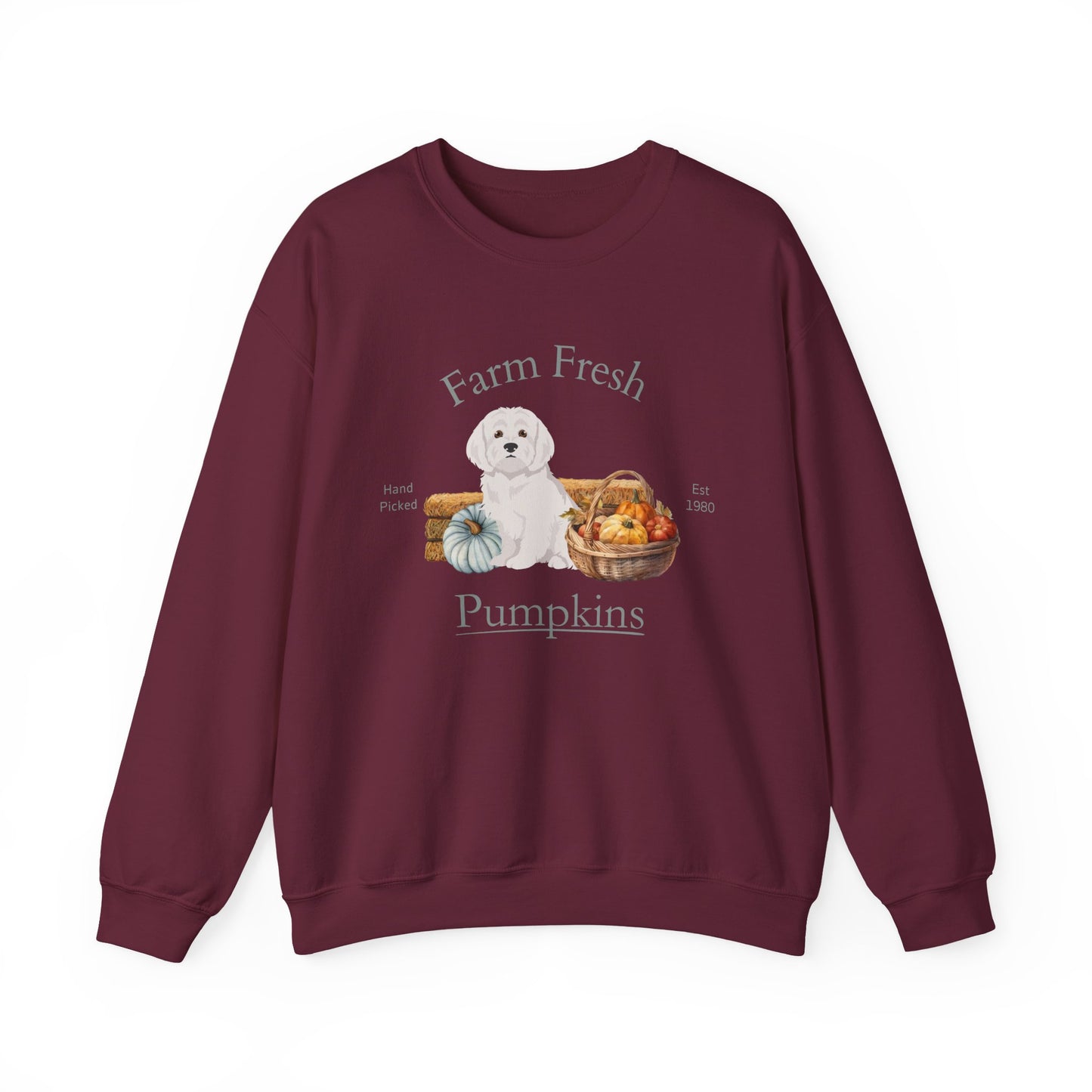 Maltese Dog Fall Farm Fresh Unisex Heavy Blend Crewneck Sweatshirt