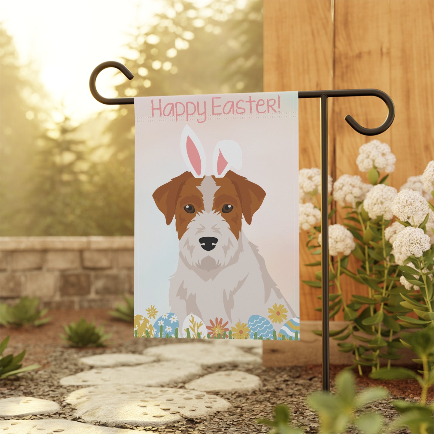 Jack Russell Terrier Dog Happy Easter Garden Flag
