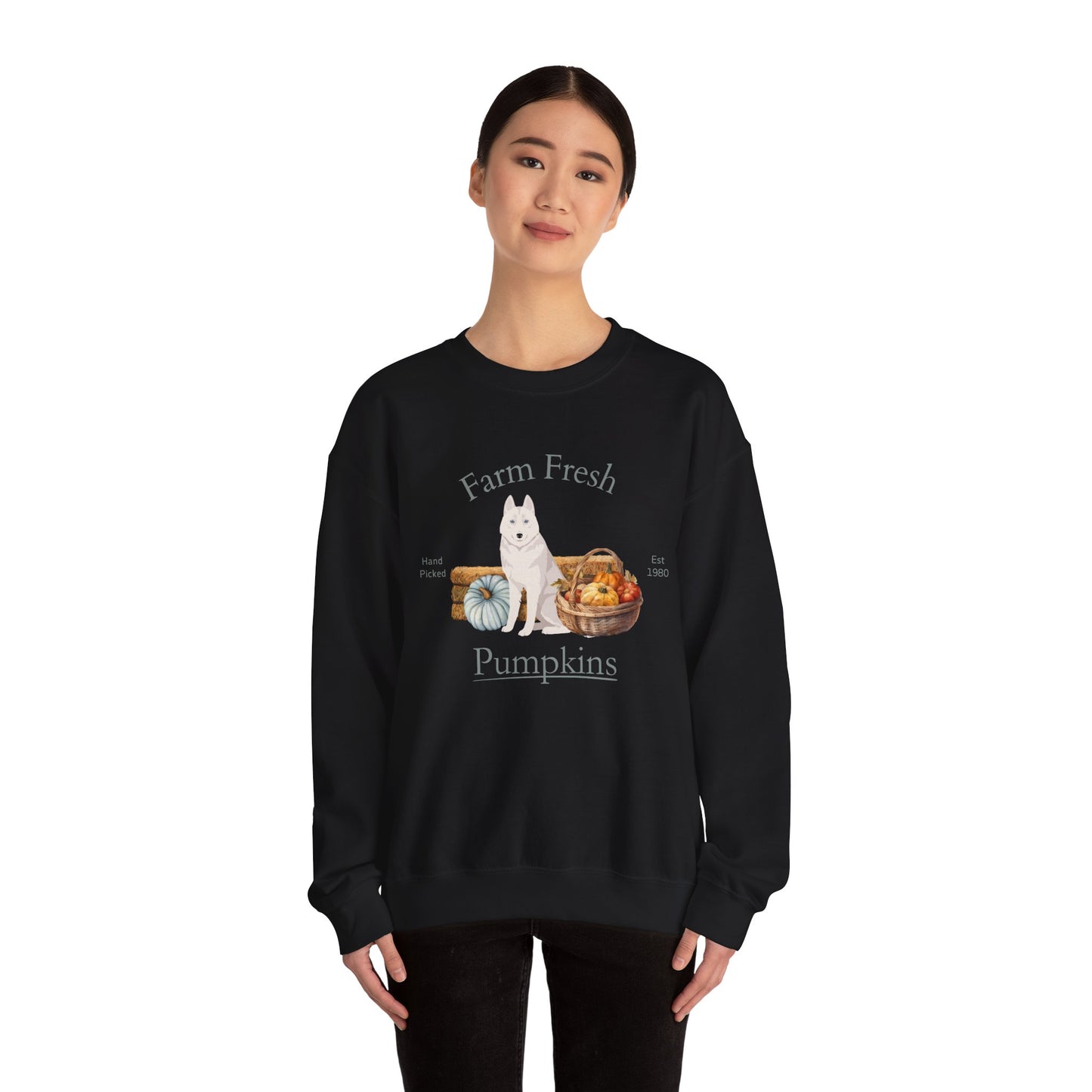 Siberian Husky Dog Fall Farm Fresh Unisex Heavy Blend Crewneck Sweatshirt