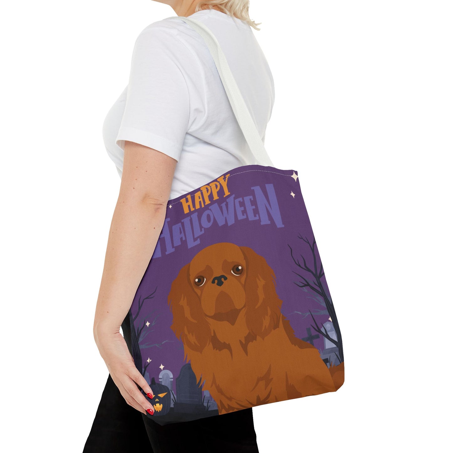 English Toy Spaniel Dog Happy Halloween Tote Bag 16x16