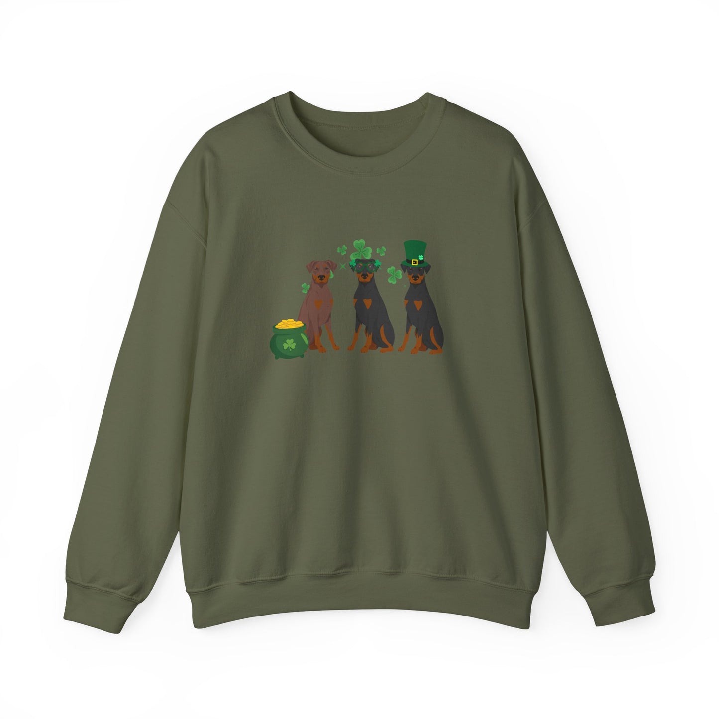 Doberman Pinscher Dog St Patricks Day Unisex Heavy Blend Crewneck Sweatshirt, St Pattys day, Cute Dog Mom Gift
