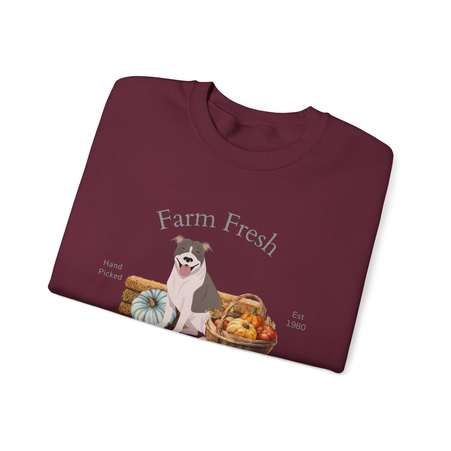 Pit Bull Terrier Dog Fall Farm Fresh Unisex Heavy Blend Crewneck Sweatshirt