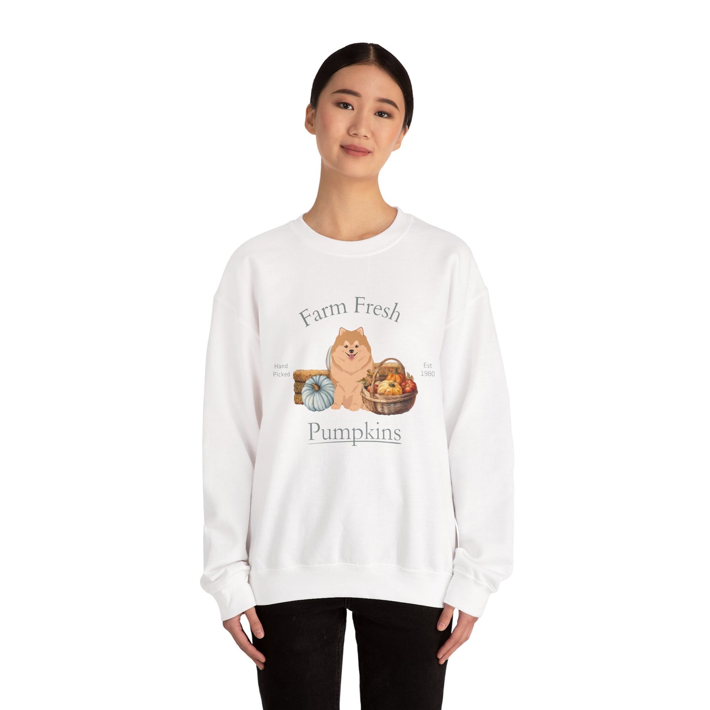 Pomeranian Dog Fall Farm Fresh Unisex Heavy Blend Crewneck Sweatshirt