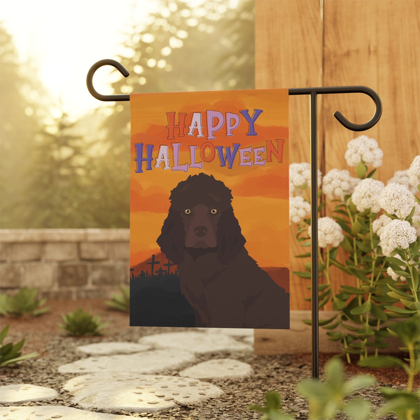Irish Water Spaniel Dog Halloween Garden Flag