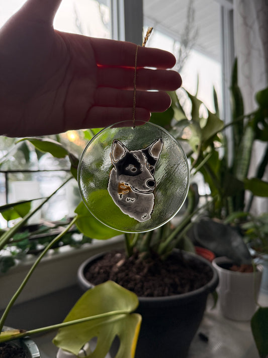 Australian Cattle Dog Sun Catcher Ornament Hand Painted with 22k Gold