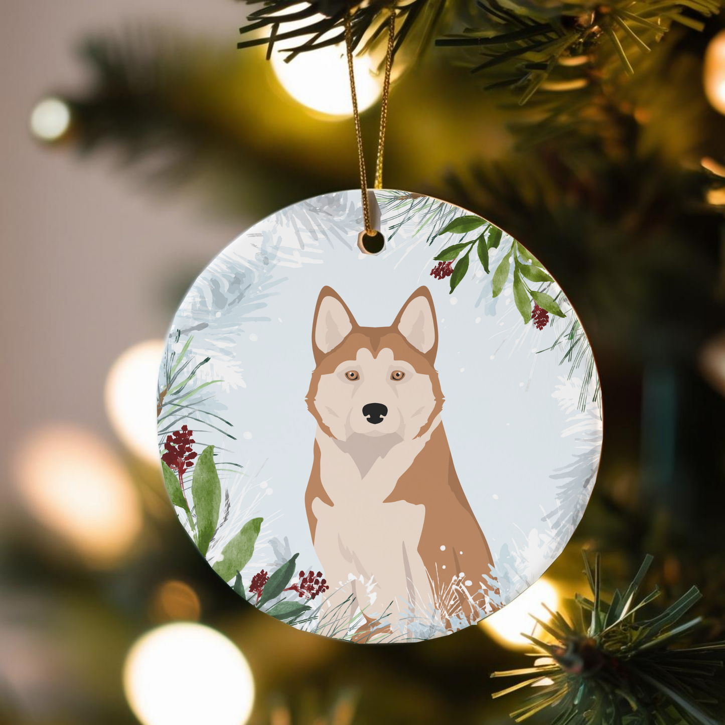 Alaskan Husky Dog Ceramic Christmas Ornaments