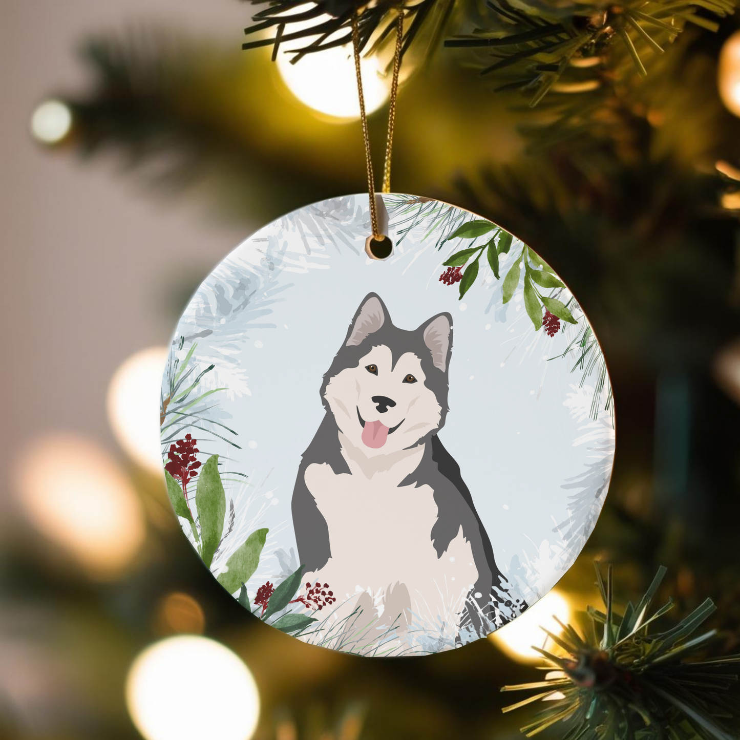 Alaskan Malamute Dog Ceramic Christmas Ornaments