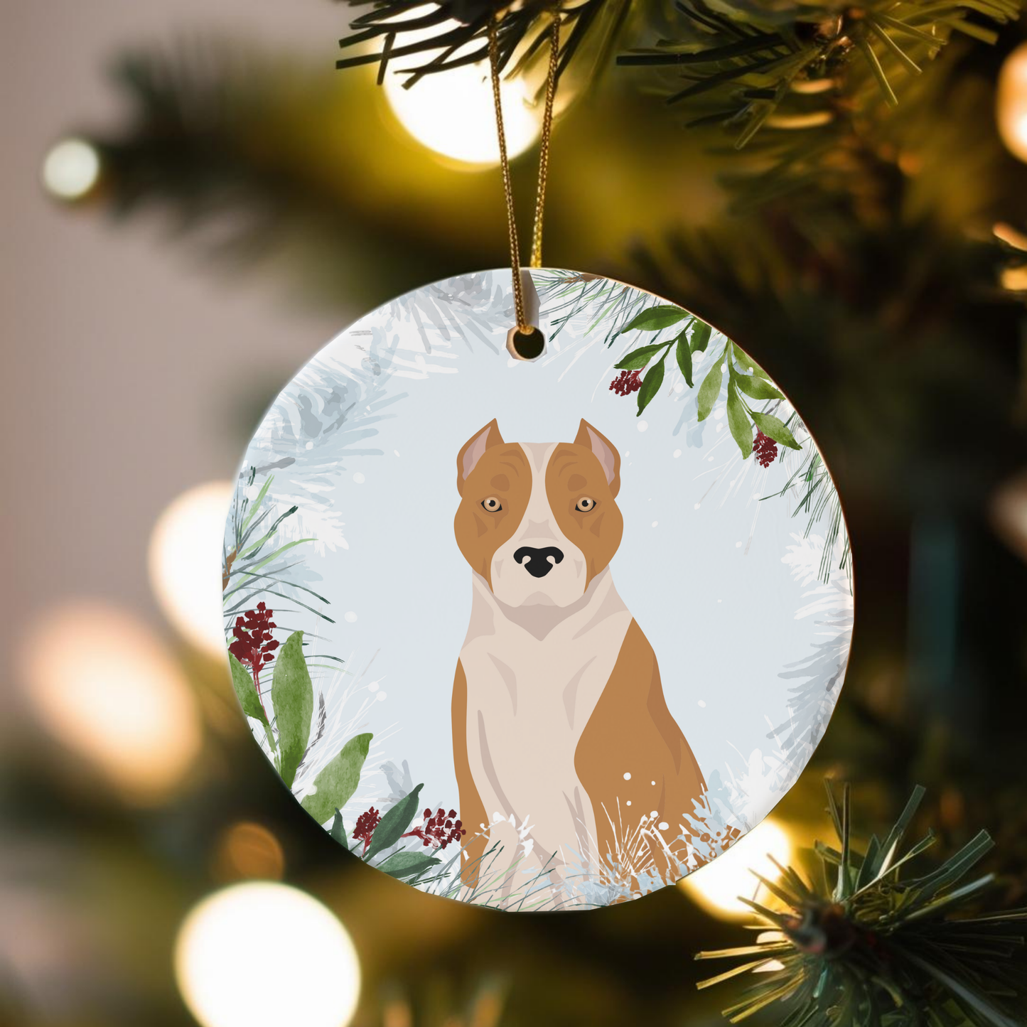 American Staffordshire Terrier Dog Ceramic Christmas Ornaments