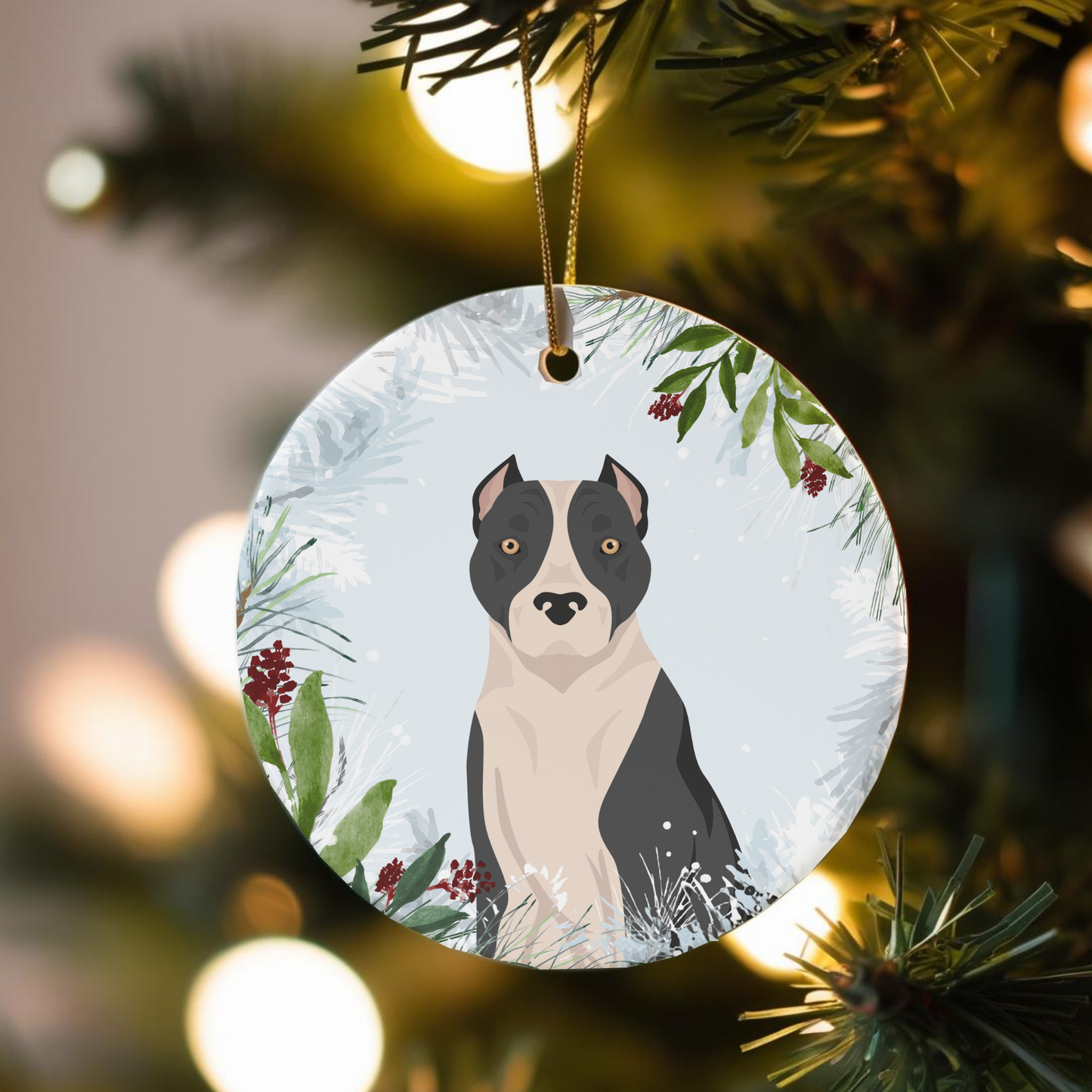 American Staffordshire Terrier Dog Ceramic Christmas Ornaments