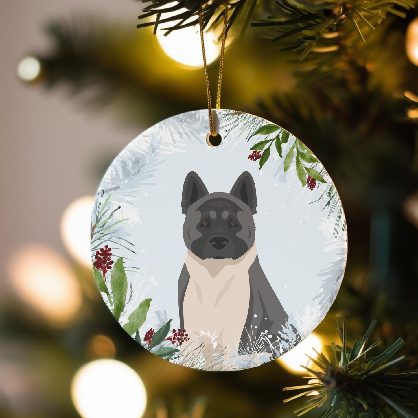 American Akita Dog Ceramic Christmas Ornaments