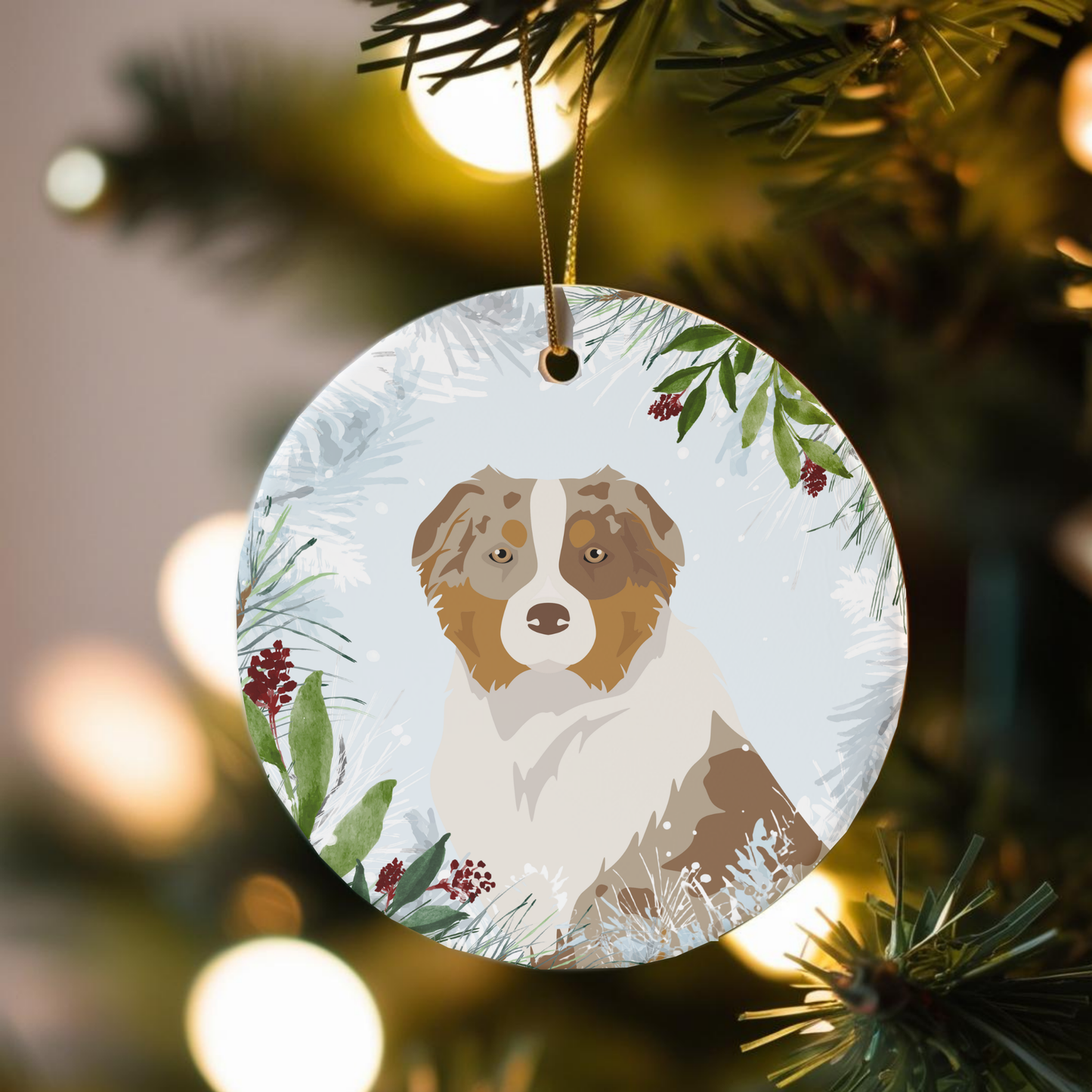 Austrialian Shepherd Dog Ceramic Christmas Ornaments