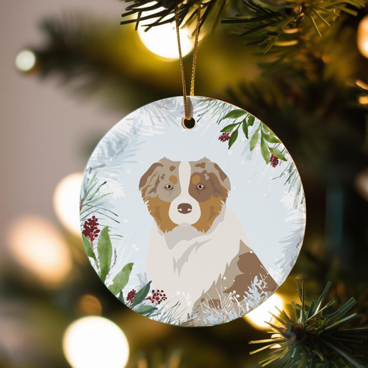 Austrialian Shepherd Dog Ceramic Christmas Ornaments