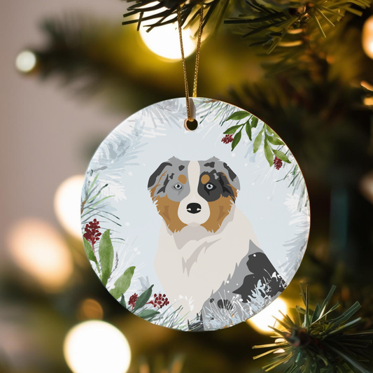 Austrialian Shepherd Dog Ceramic Christmas Ornaments