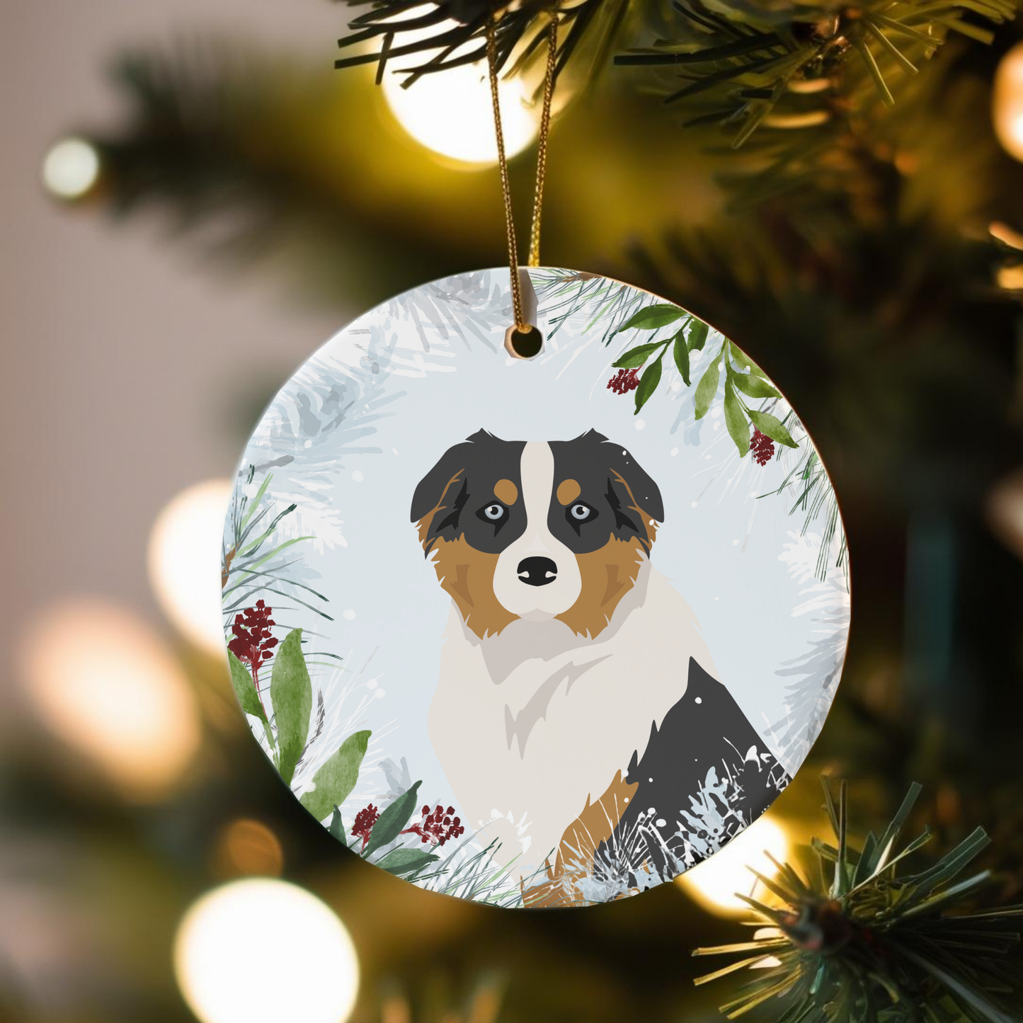 Austrialian Shepherd Dog Ceramic Christmas Ornaments