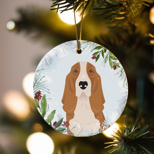Basset Hound Dog Ceramic Christmas Ornaments