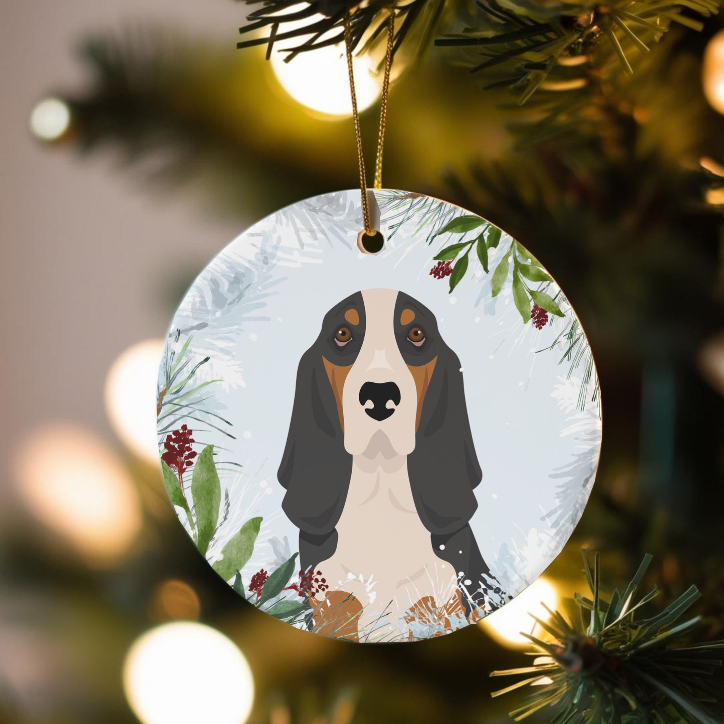 Basset Hound Dog Ceramic Christmas Ornaments