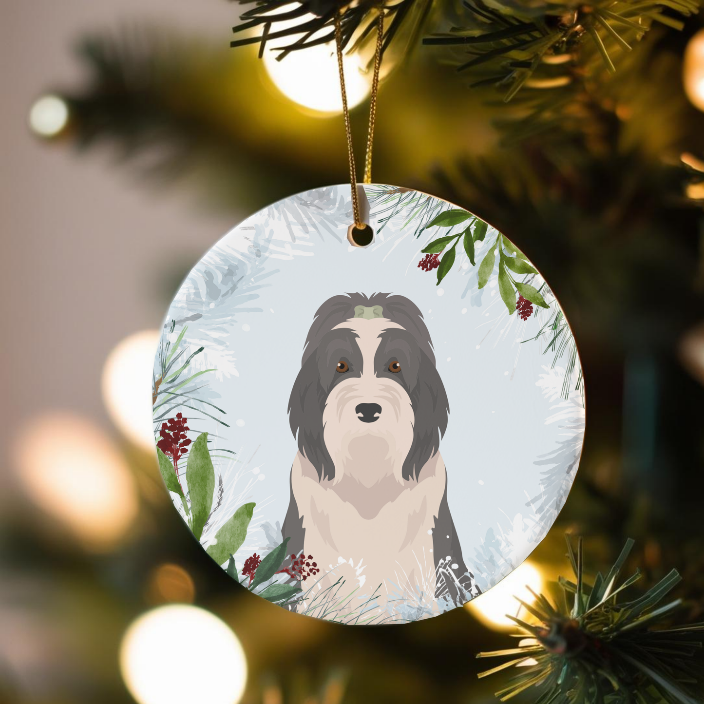 Bearded Collie Dog Ceramic Christmas Ornaments