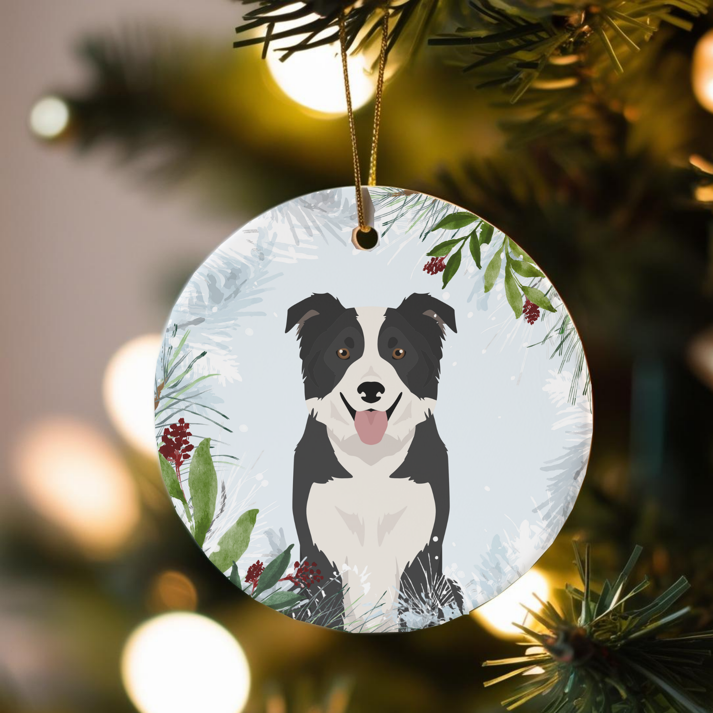 Border Collie Dog Ceramic Christmas Ornaments