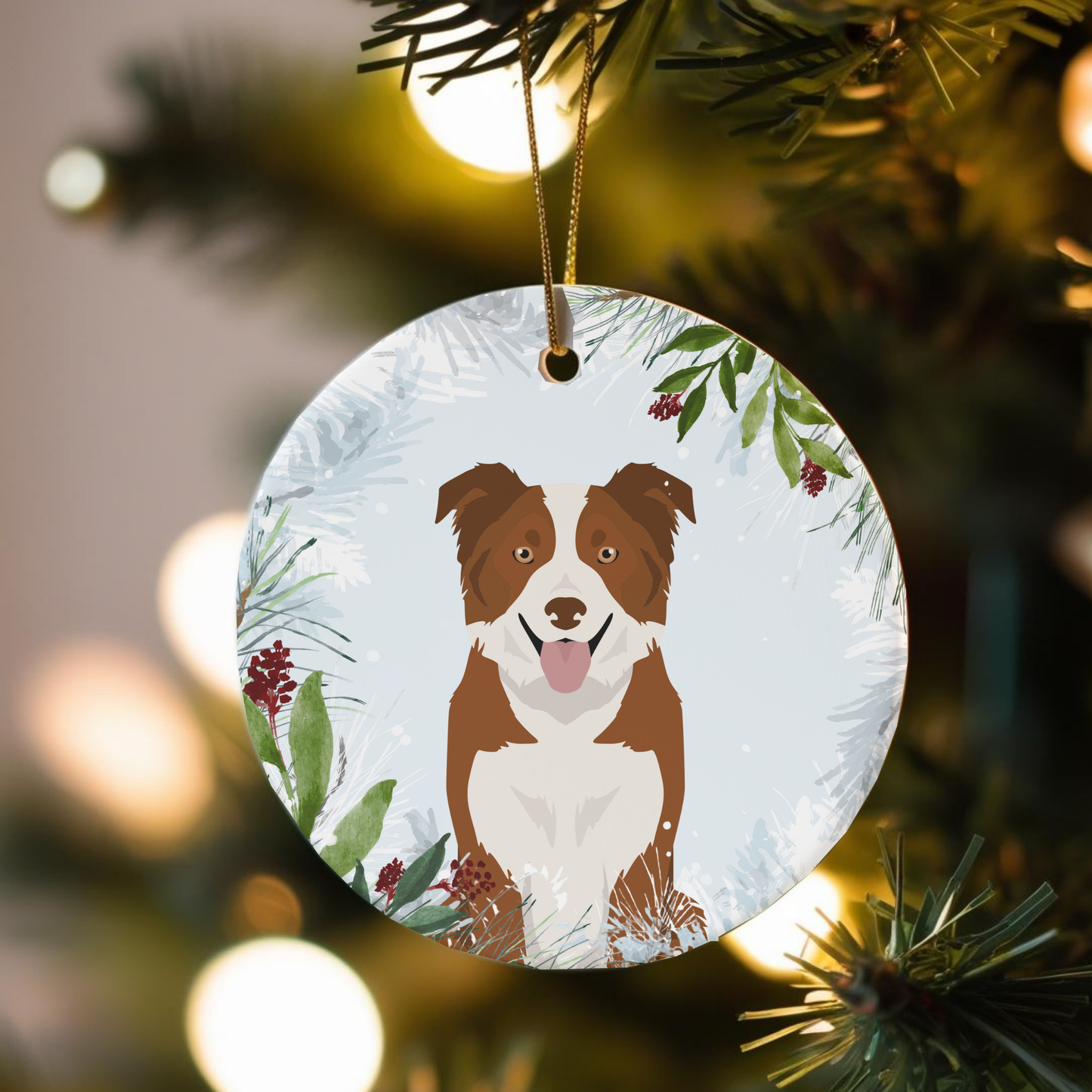Border Collie Dog Ceramic Christmas Ornaments