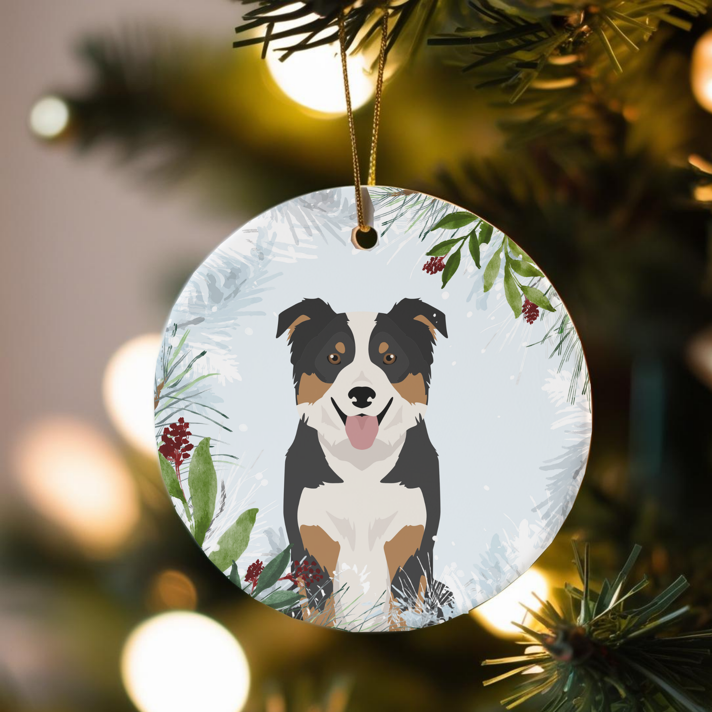 Border Collie Dog Ceramic Christmas Ornaments