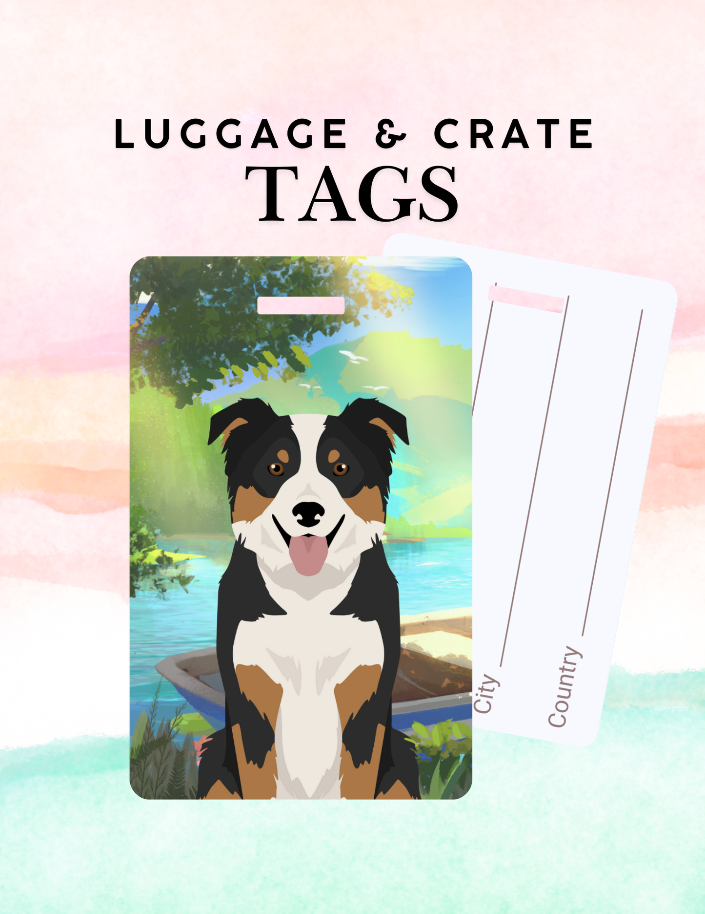 Border Collie Dog Metal Luggage/ Crate Tag