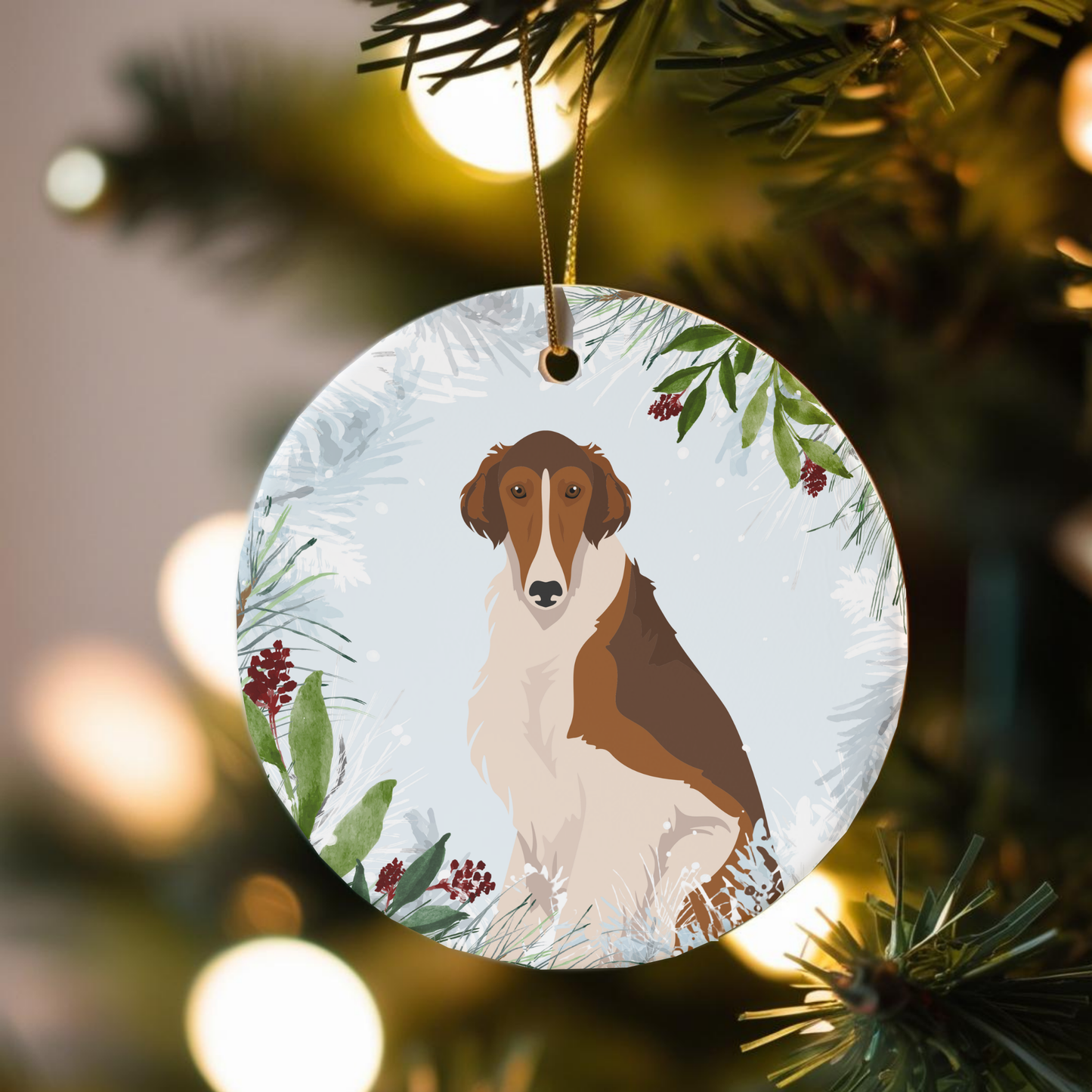 Borzoi Dog Ceramic Christmas Ornaments