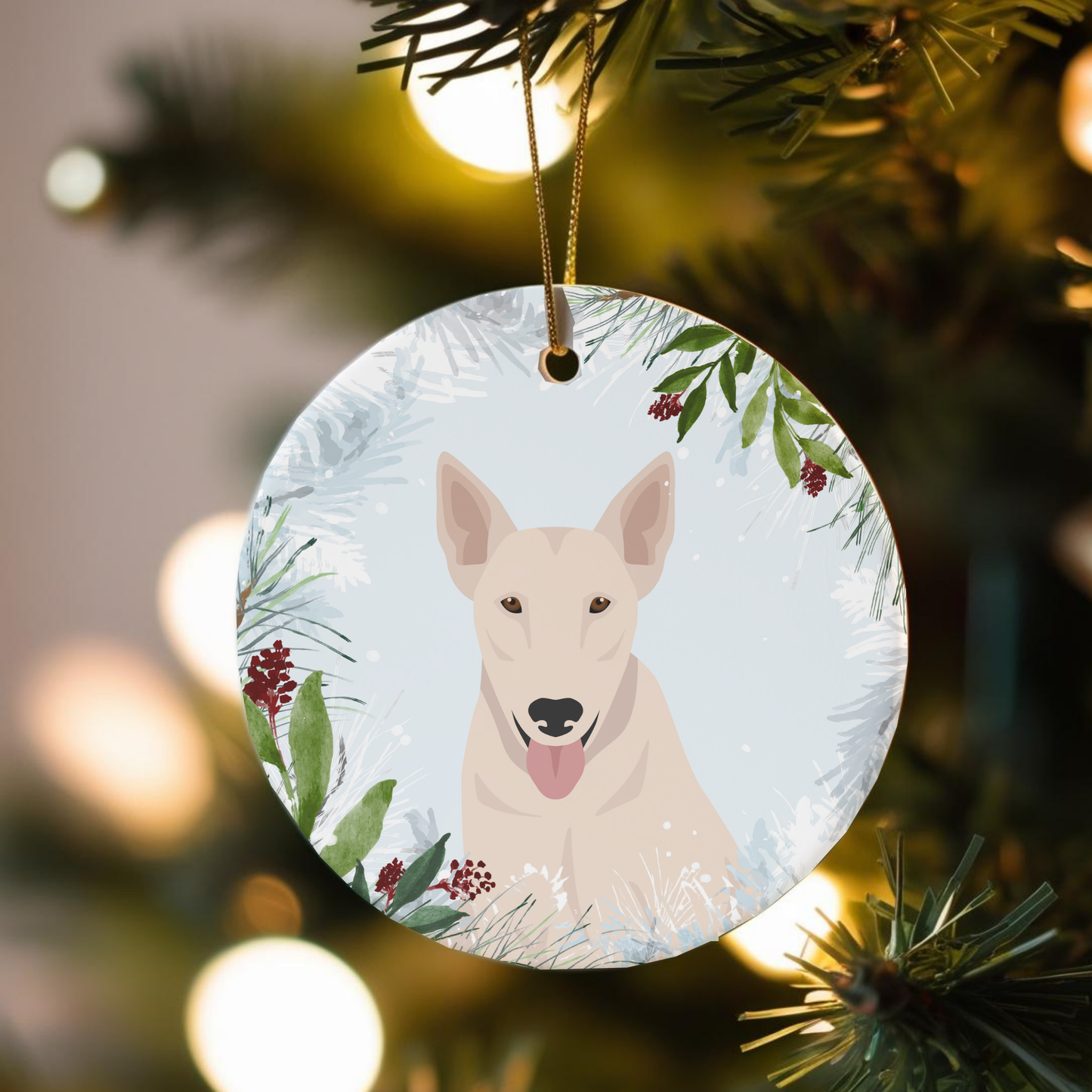 Bull Terrier Dog Ceramic Christmas Ornaments