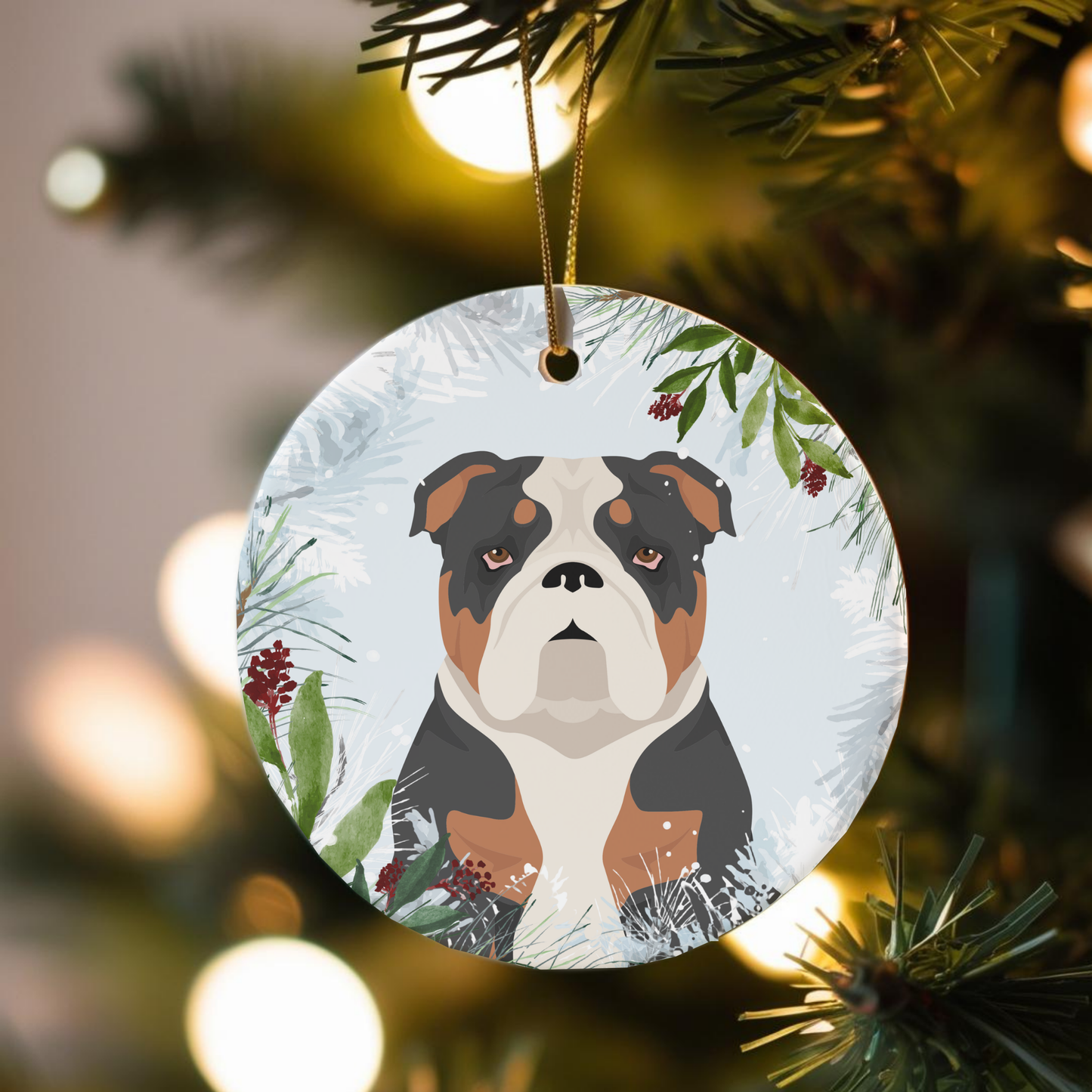 Bulldog Dog Ceramic Christmas Ornaments