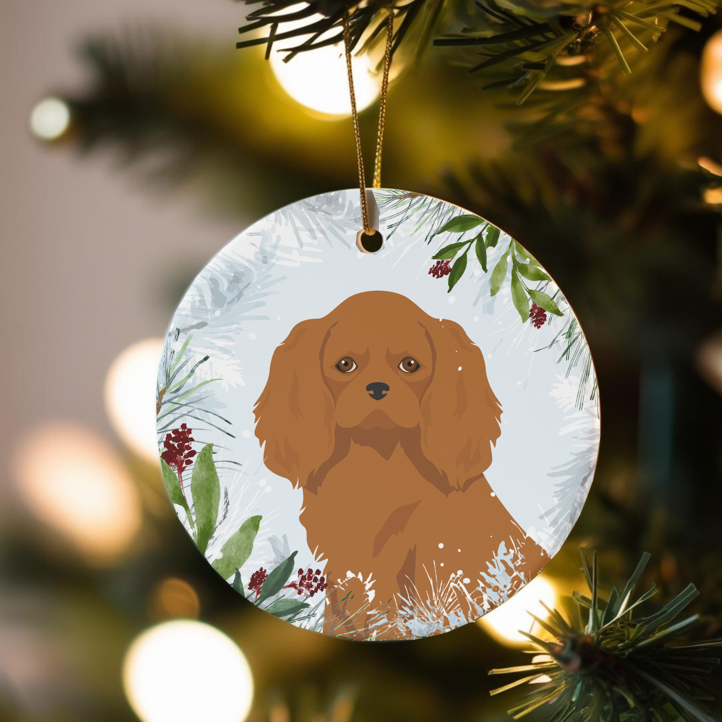 Cavalier KIngs Charles Spaniel Dog Ceramic Christmas Ornaments