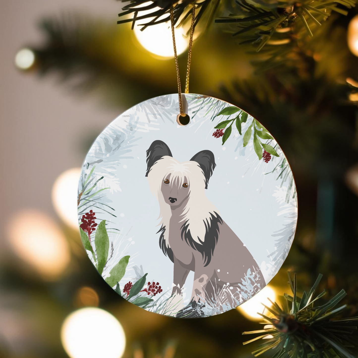 Chinese Crested Dog Ceramic Christmas Ornaments