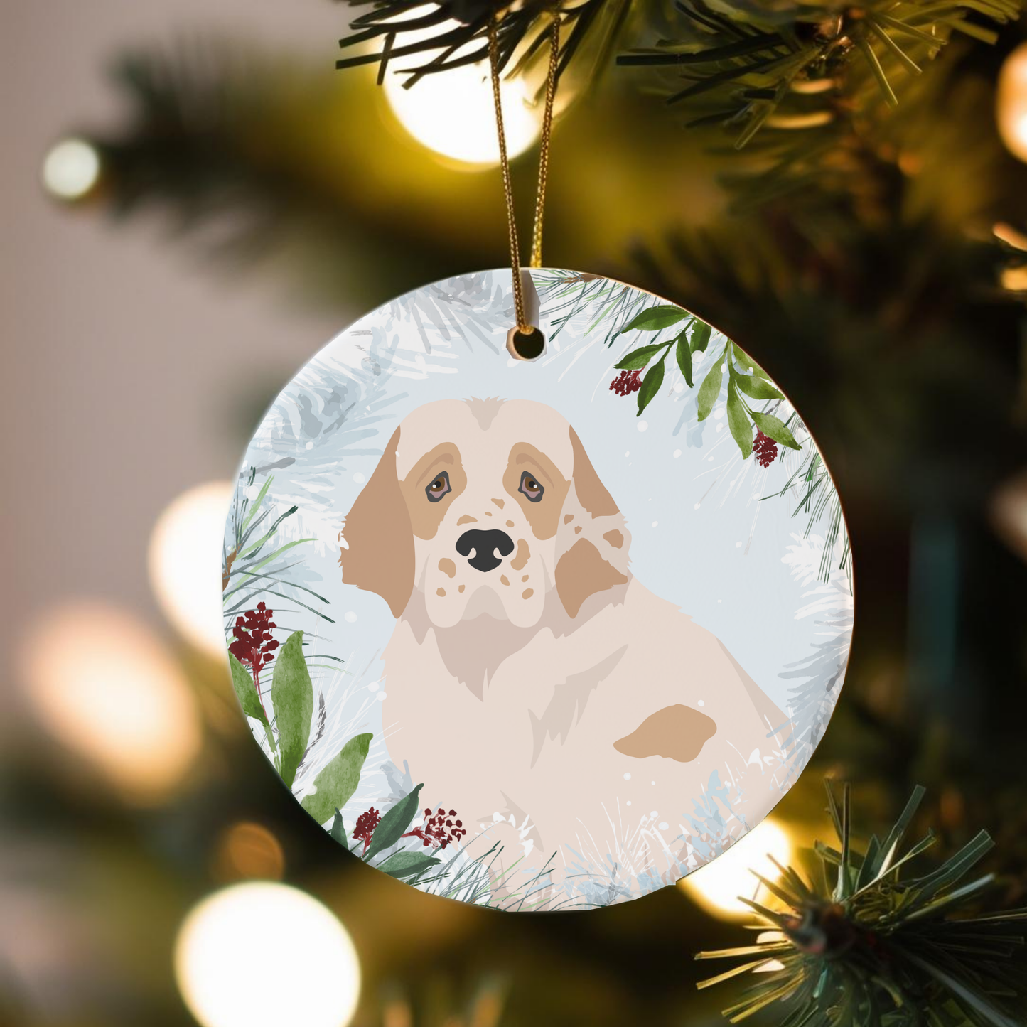 Clumber Spaniel Dog Ceramic Christmas Ornaments