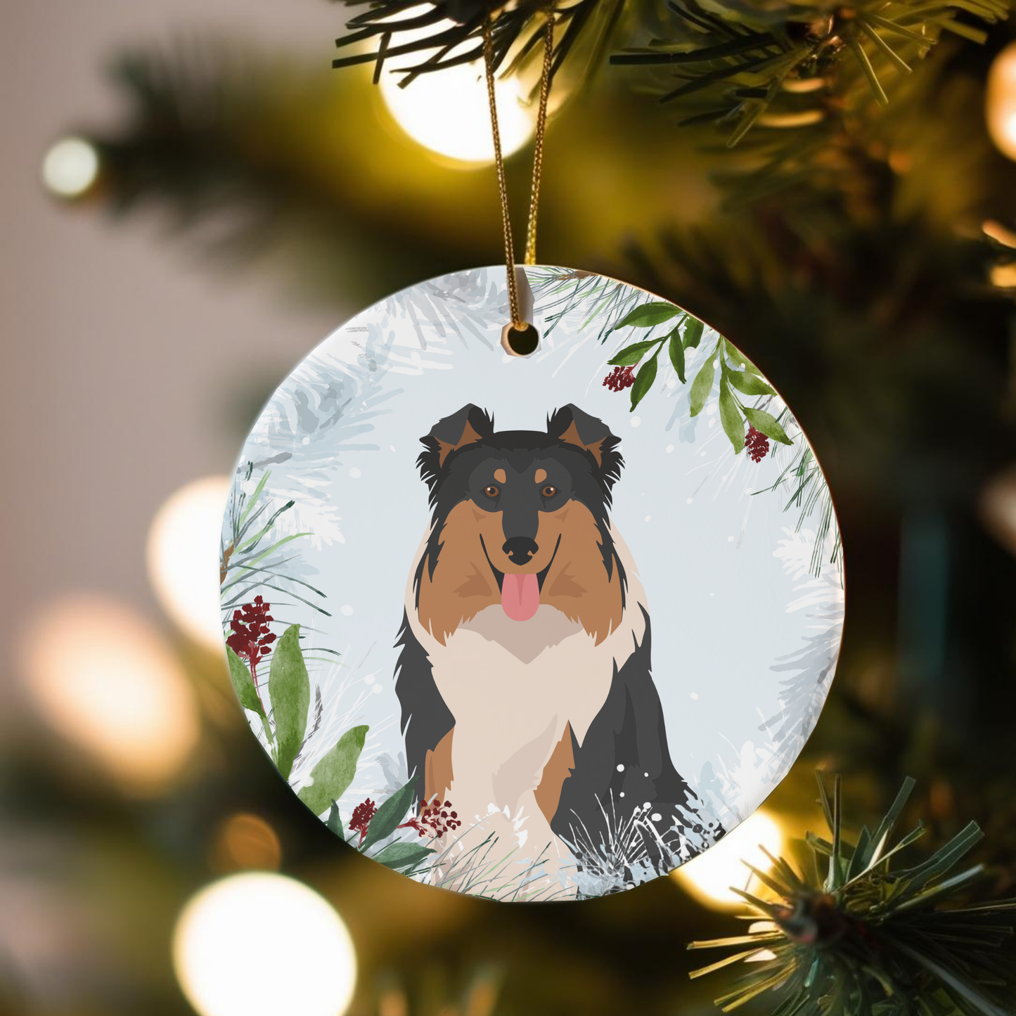 Collie Dog Ceramic Christmas Ornaments