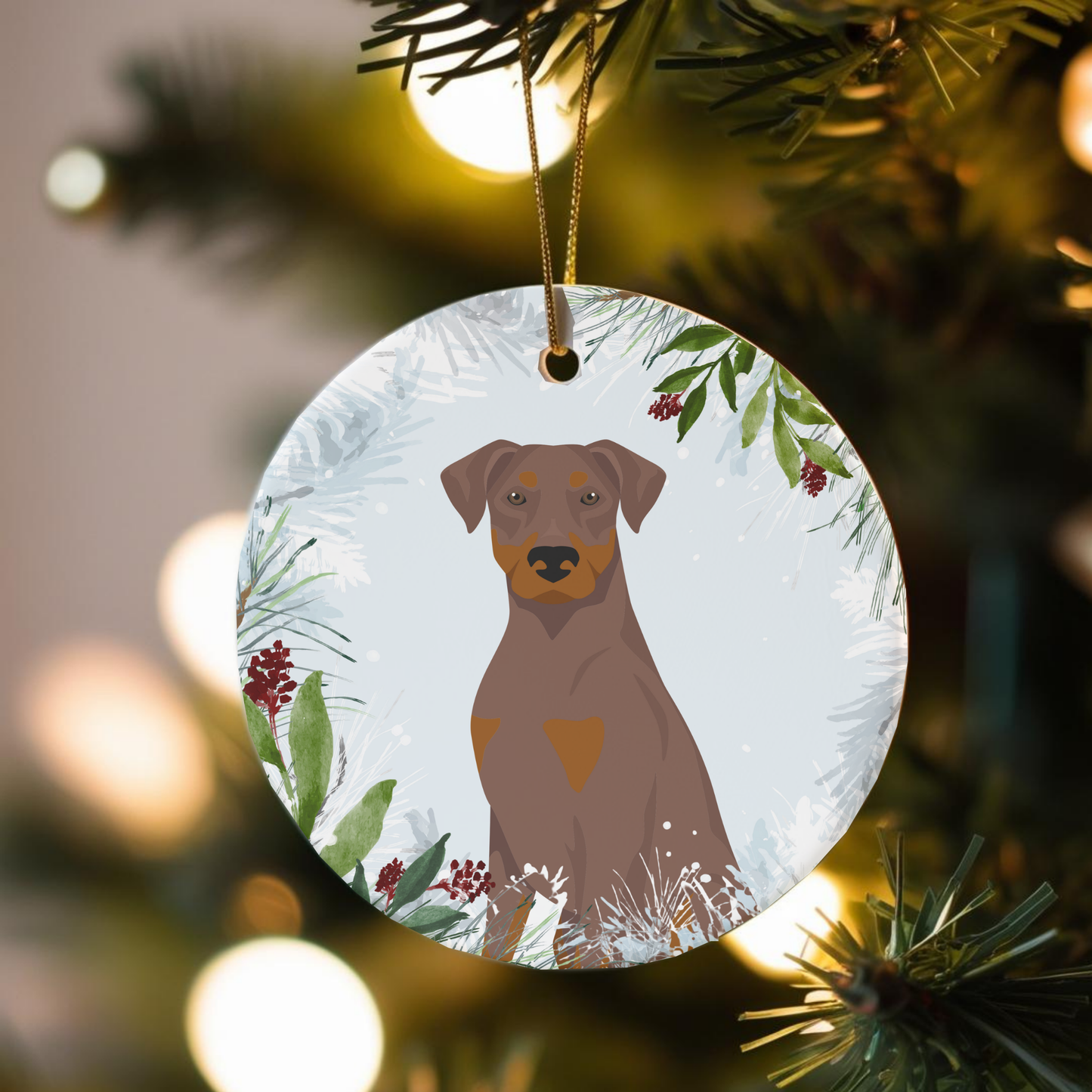 Doberman Pinscher Dog Ceramic Christmas Ornaments