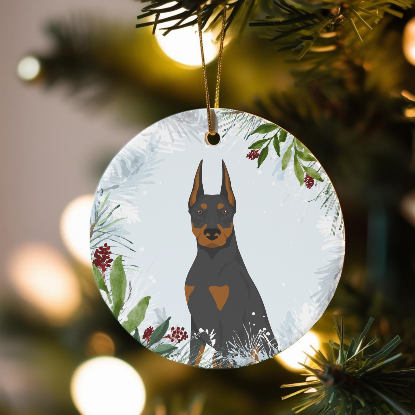 Doberman Pinscher Dog Ceramic Christmas Ornaments
