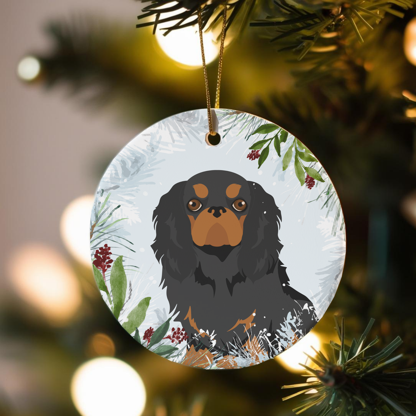 English Toy Spaniel Dog Ceramic Christmas Ornaments