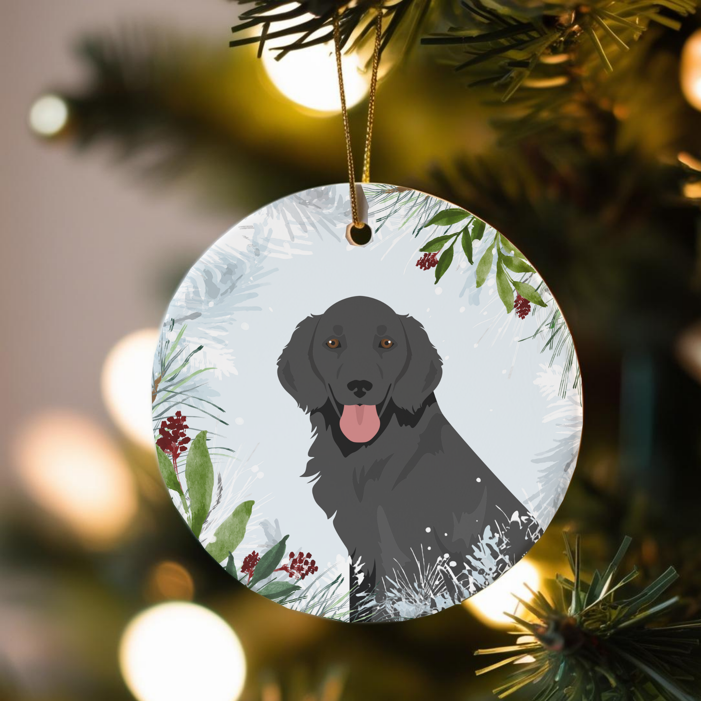 Flat Coated Retriever Dog Ceramic Christmas Ornaments