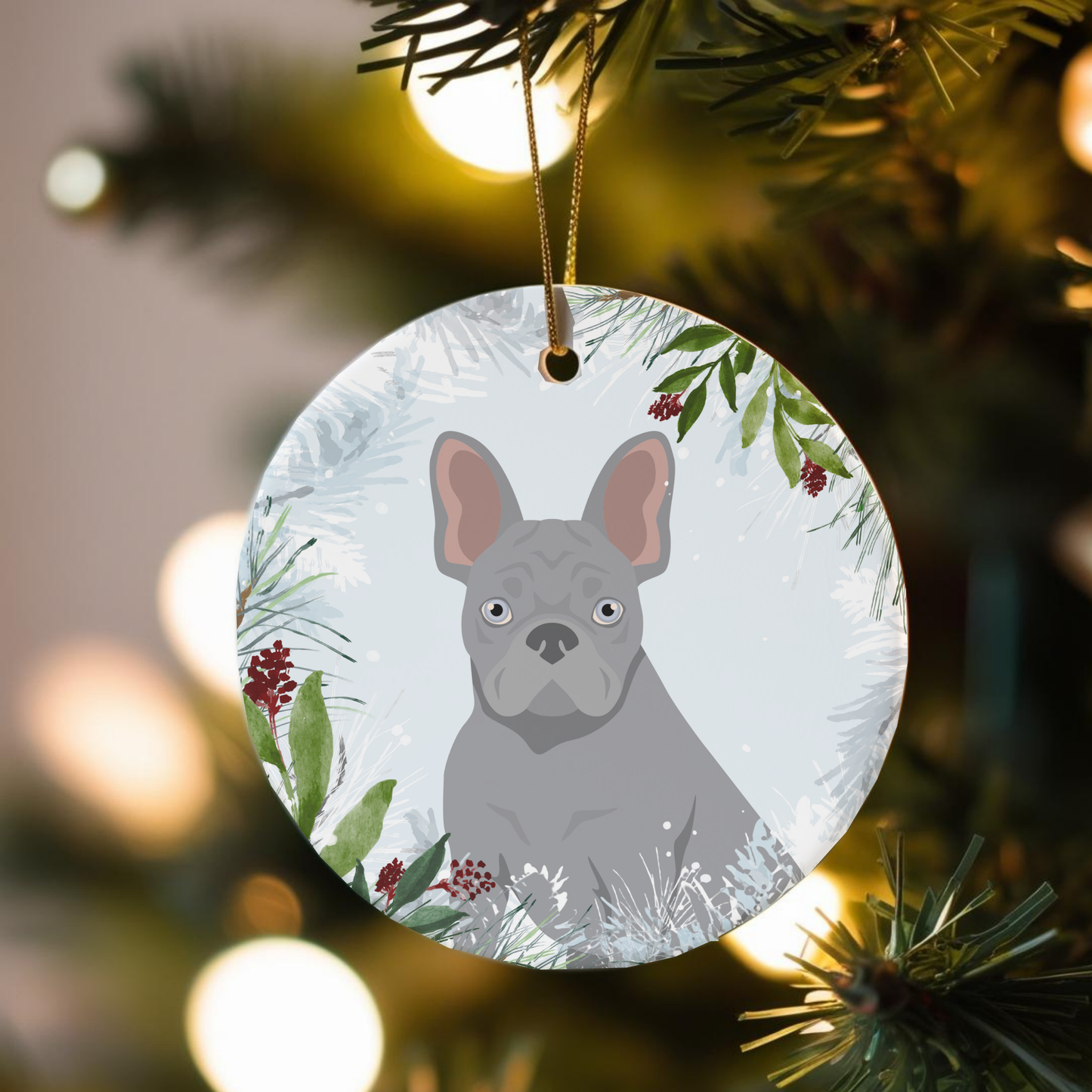 French Bulldog Dog Ceramic Christmas Ornaments