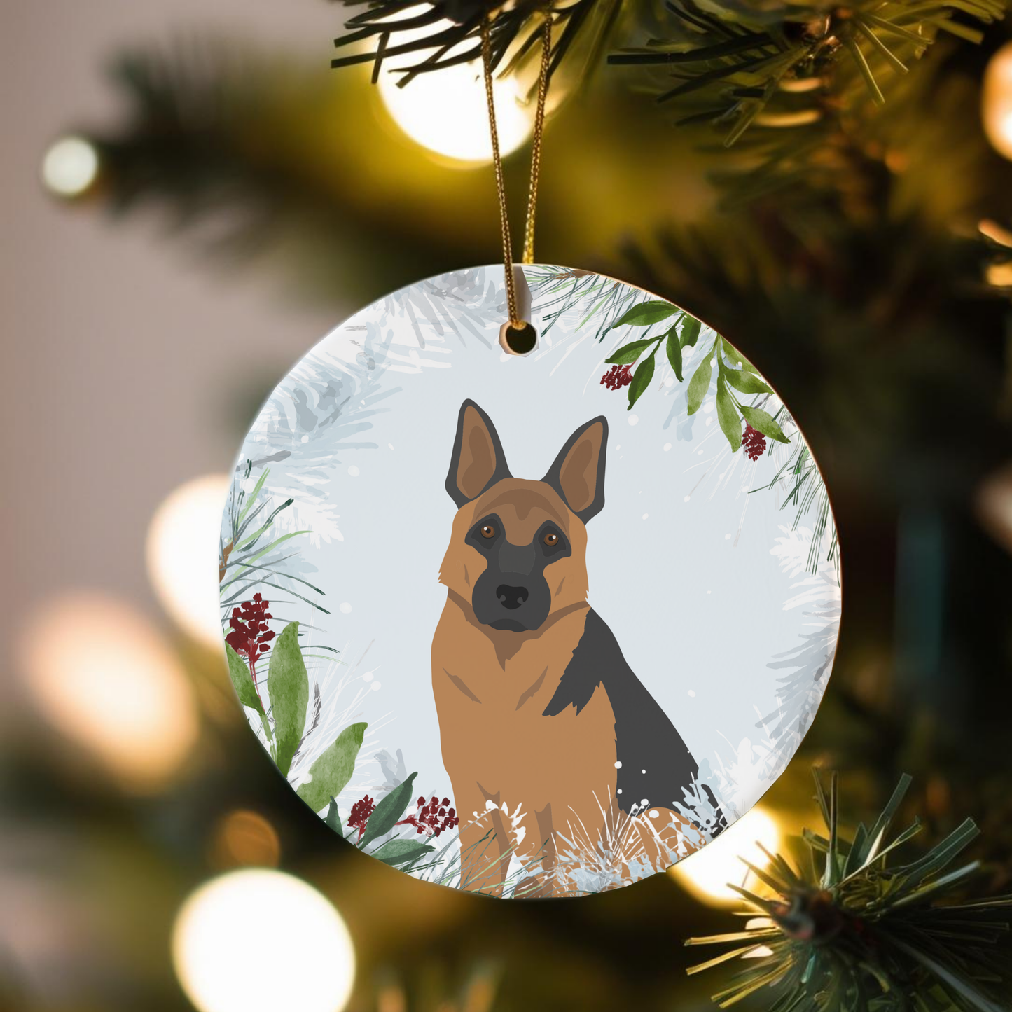 German Shepherd Dog Ceramic Christmas Ornaments