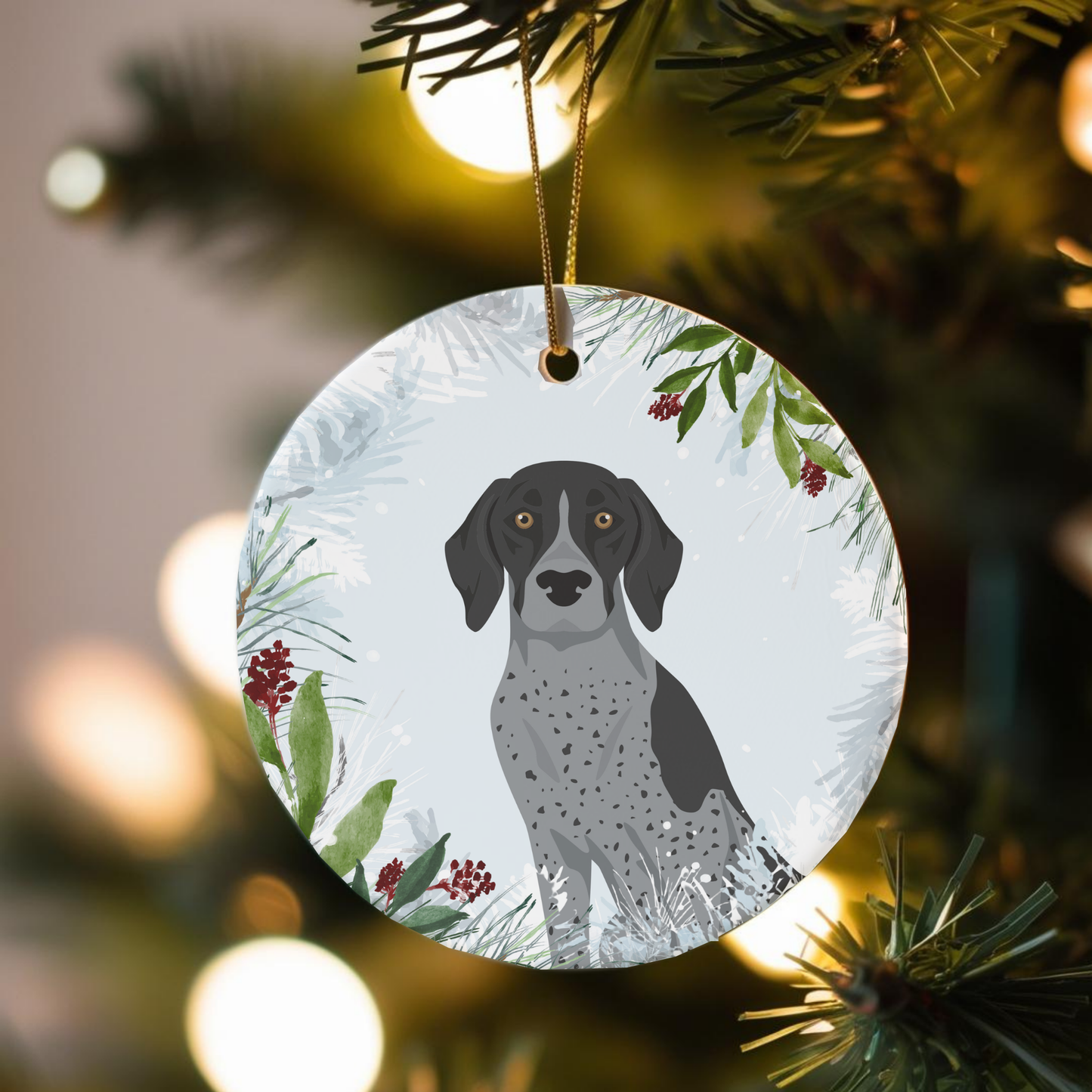 German Shorthaired Pointer Dog Ceramic Christmas Ornaments