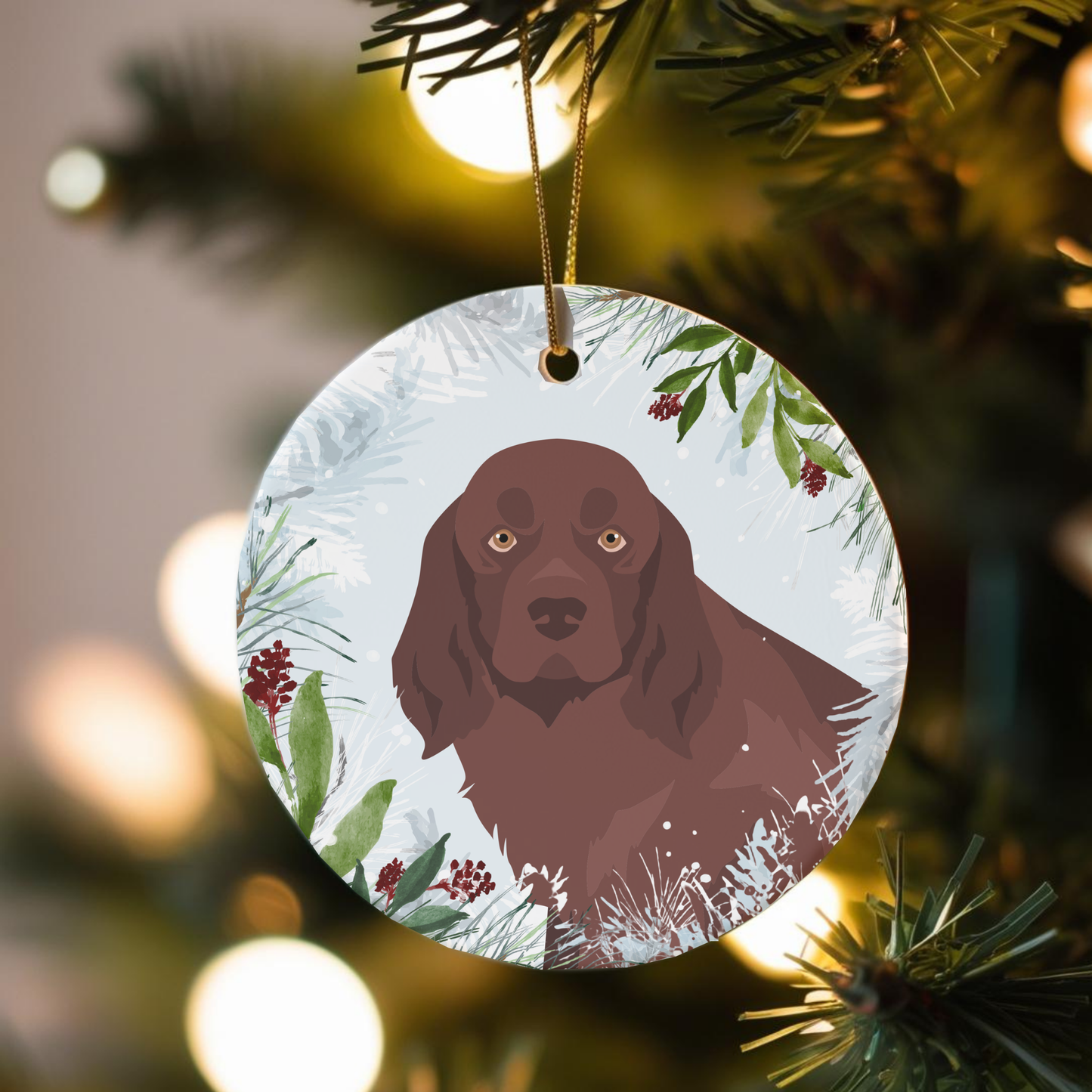 Sussex Spaniel Dog Ceramic Christmas Ornaments
