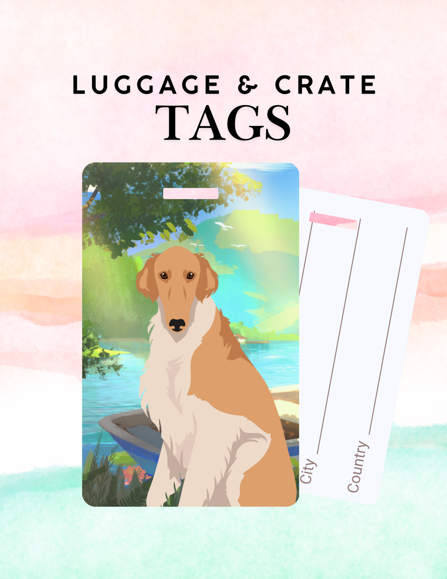 Borzoi Dog Metal Luggage/ Crate Tag