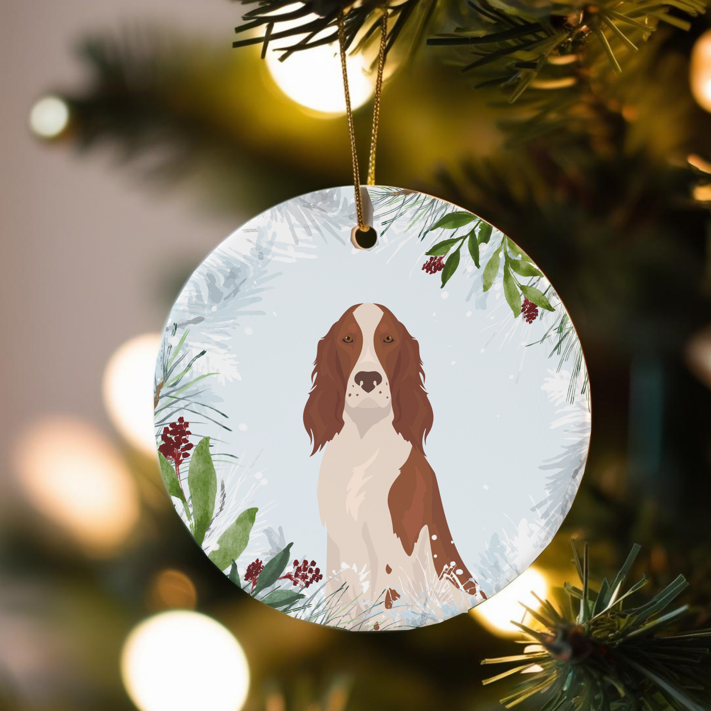 Irish Red and White Setter Dog Ceramic Christmas Ornaments