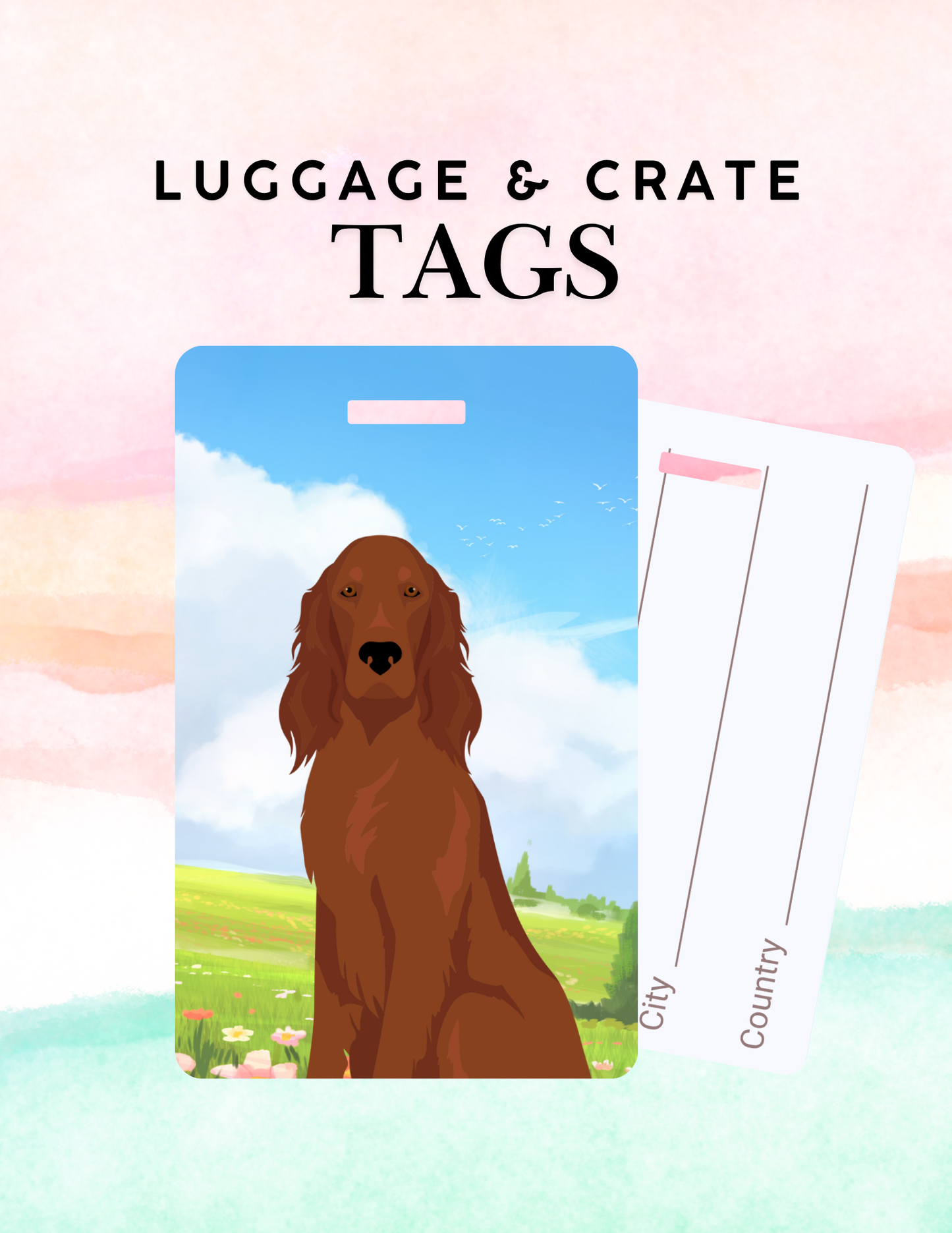 Irish Setter Dog Metal Luggage/ Crate Tag