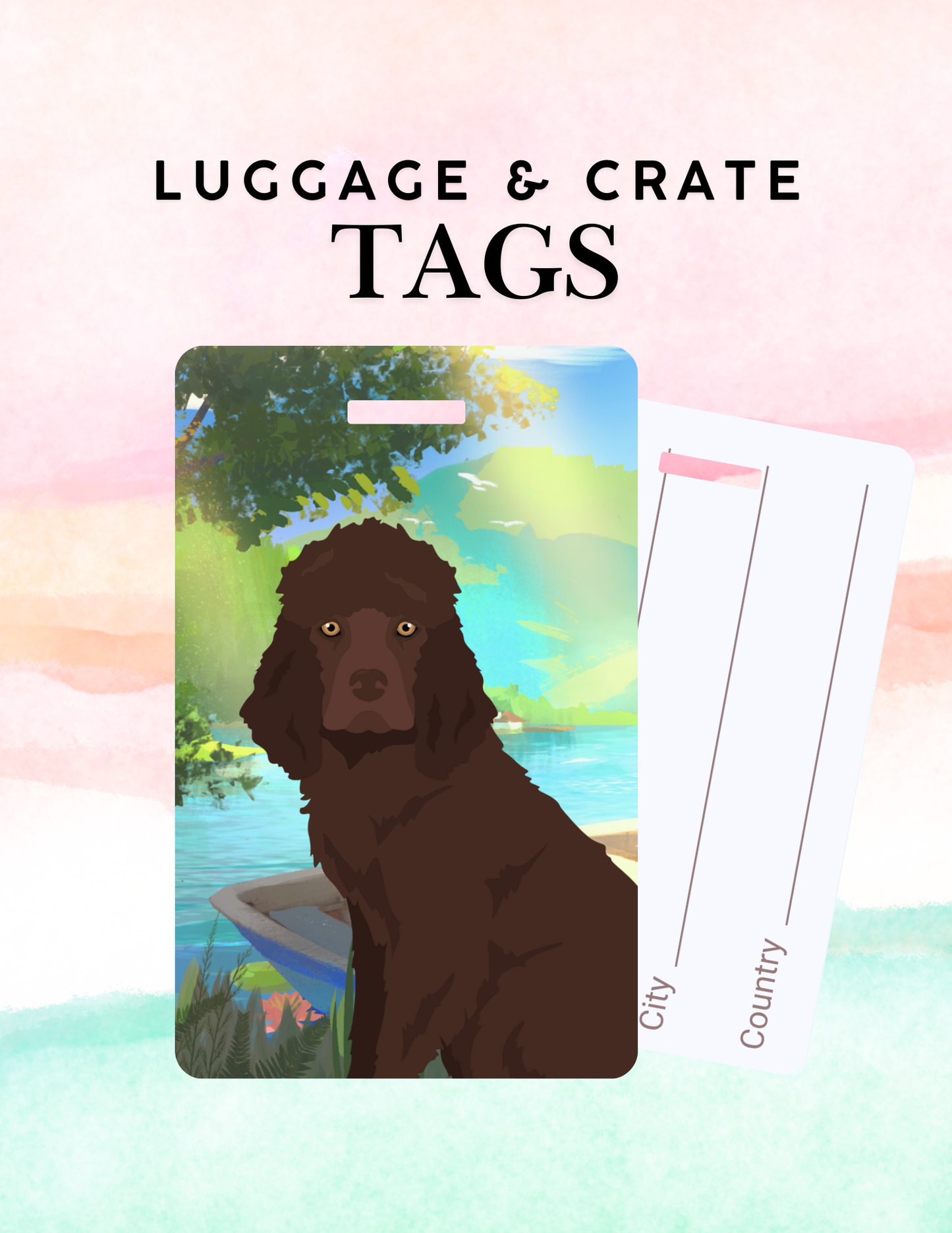 Irish Water Spaniel Dog Metal Luggage/ Crate Tag
