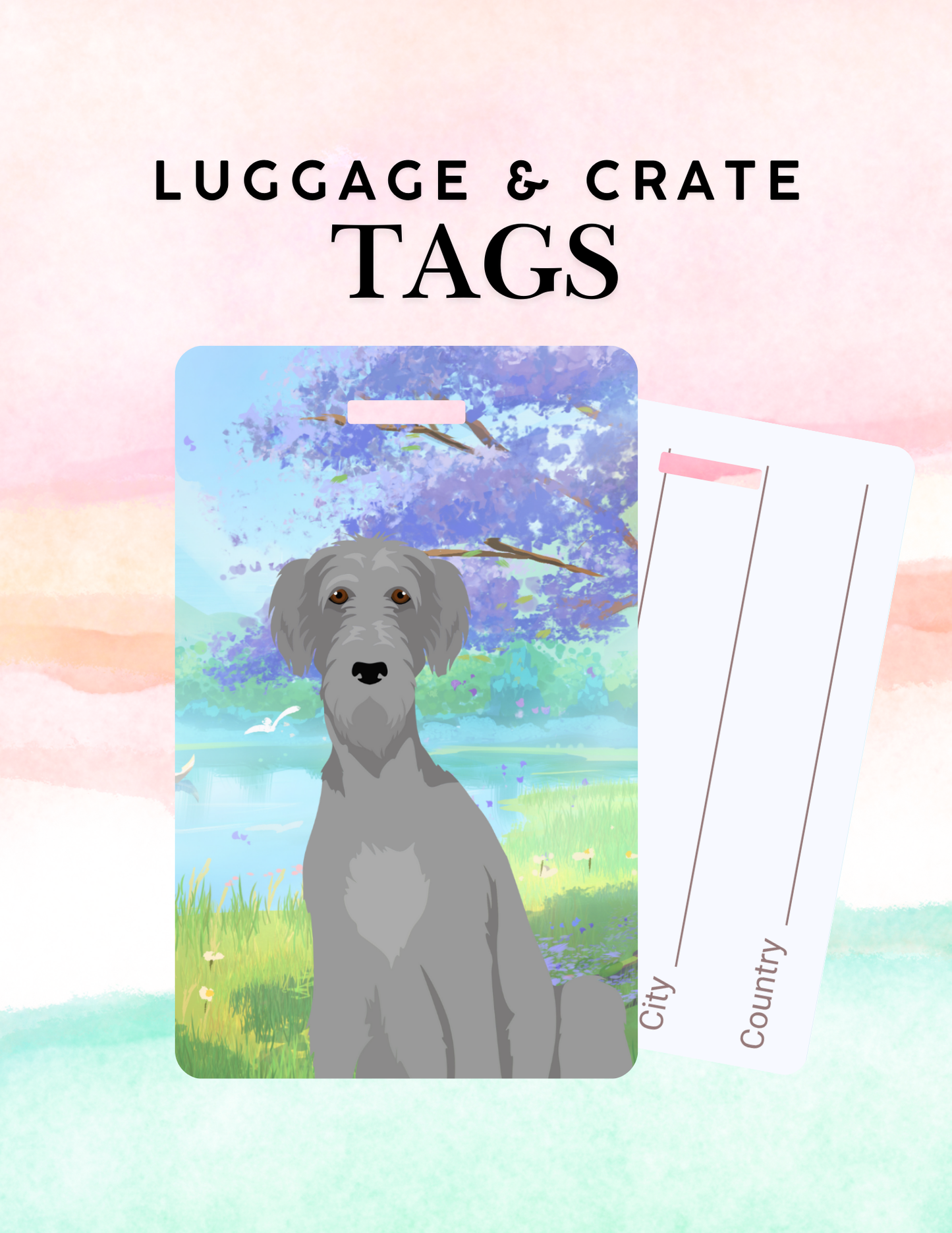Irish Wolfhound Dog Metal Luggage/ Crate Tag