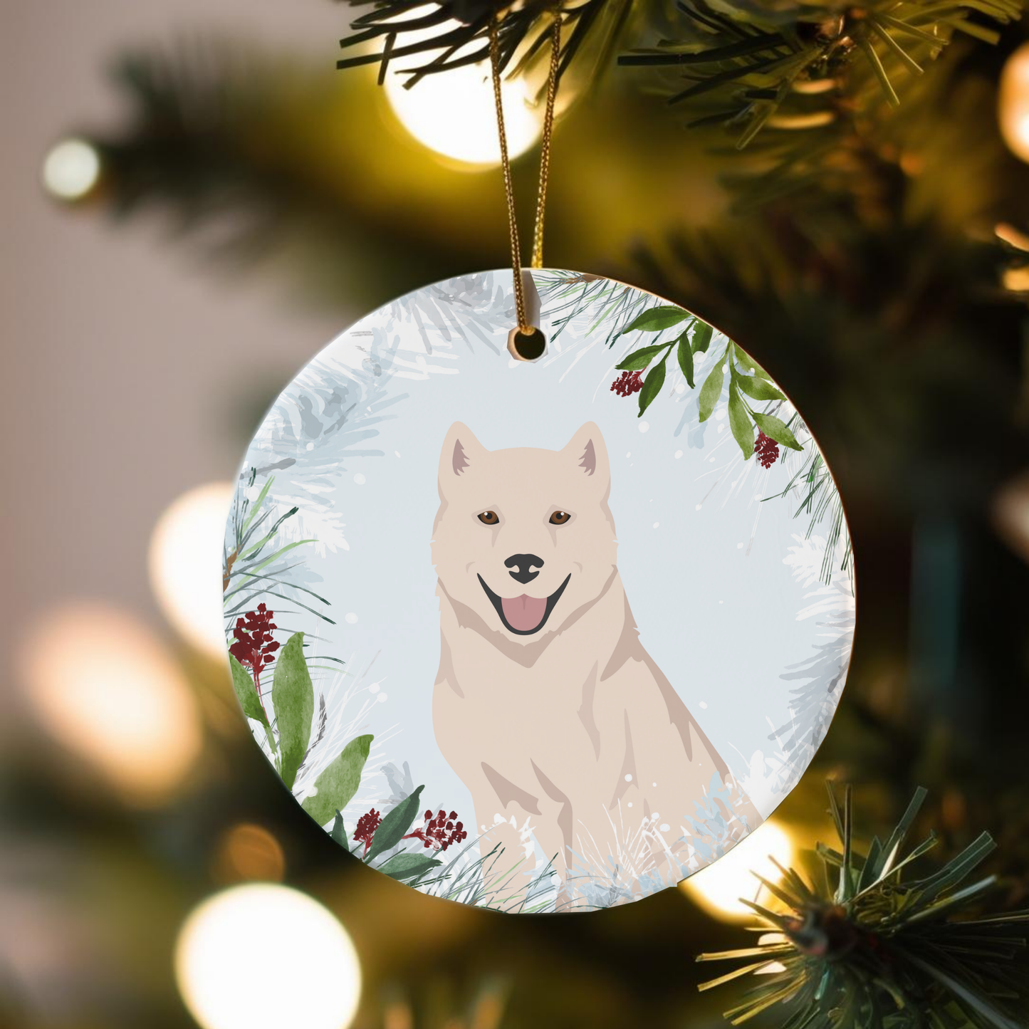 Kishu Ken Dog Ceramic Christmas Ornaments