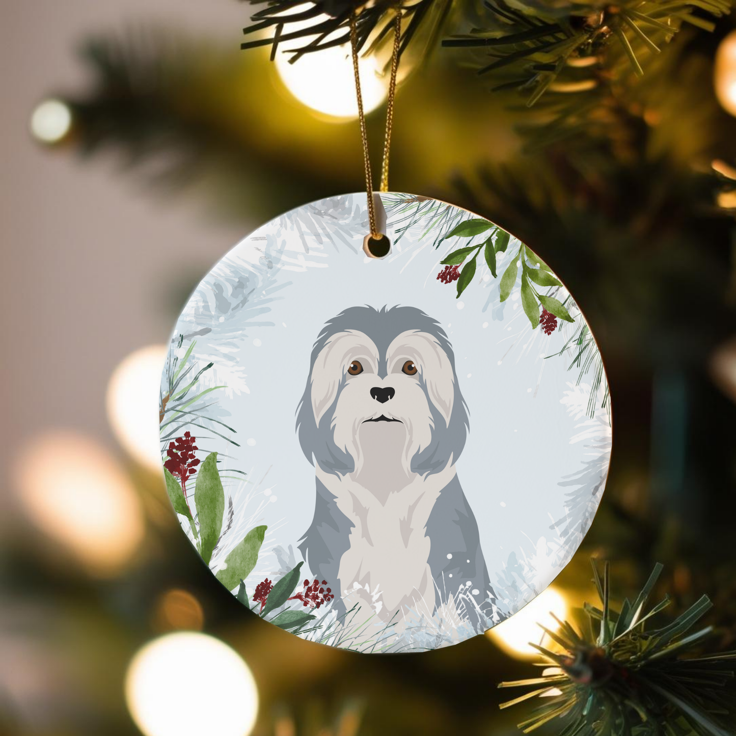Lowchen Dog Ceramic Christmas Ornaments