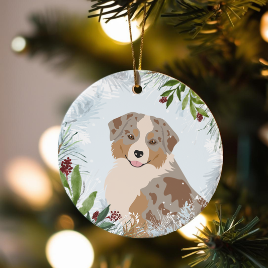 Miniature American Shepherd Dog Ceramic Christmas Ornaments